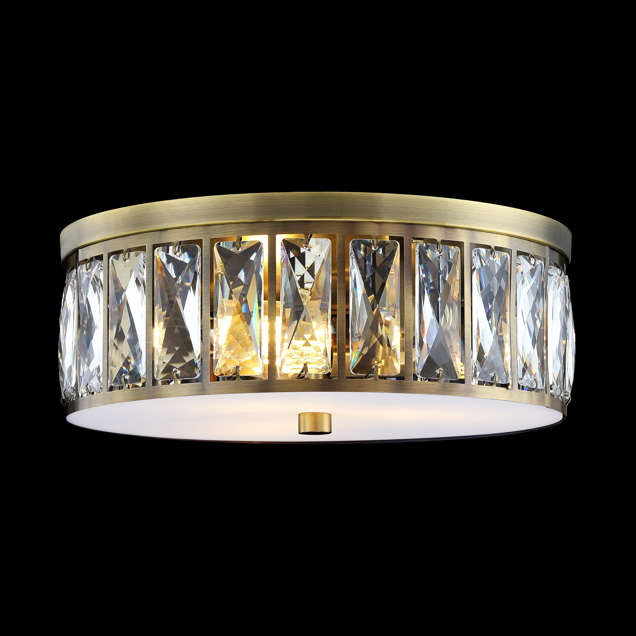 2 Light 10.25" K9 Crystal Farmhouse Drum Semi Flush Mount Close to Ceiling Light Fixture,Gold Finish for Living Room Dining Room Bedroom Kitchen Island Hallway