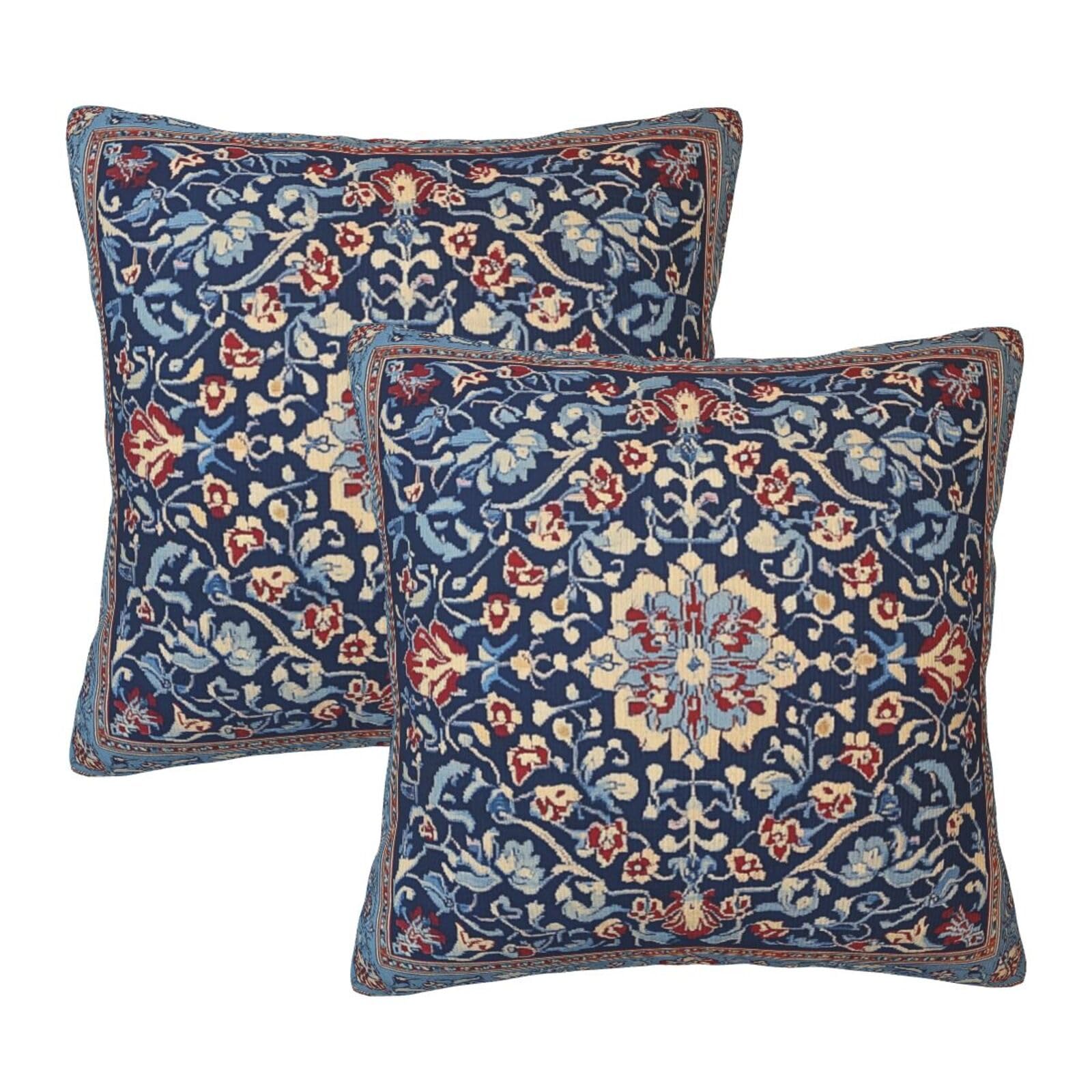 Droerfes Vintage Blue Floral Throw Pillow Covers Set of 2 Couch Pillow Case Decoration Cushion Covers for Sofa Home Living Room Bedroom Outdoor 18X18
