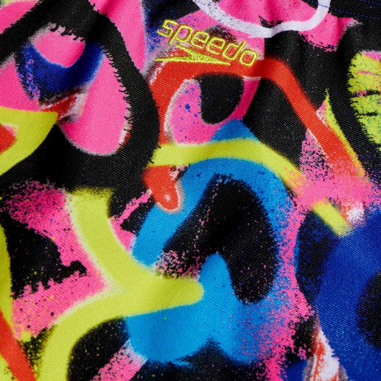 Speedo Girls Digital Allover Powerback Swimming Costume True Cobalt Flare Pink Bolt Bitter Lime Watermelon Black White