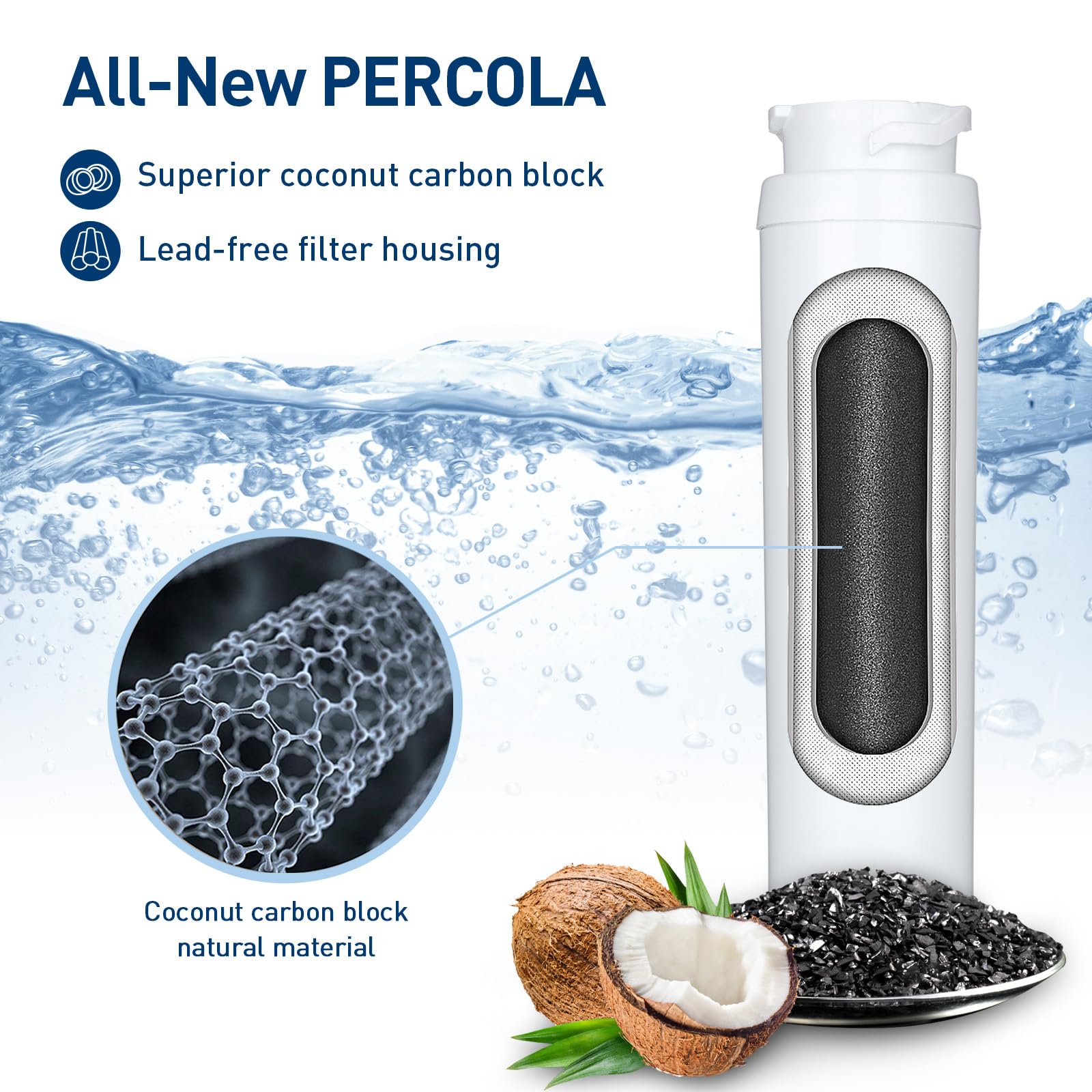 Filtro de agua KWF1000, certificado NSF 42 y 372, paquete de 3 | Filtro de agua transparente intensivo Miele 11513640 KWF1000 para electrodomésticos Master Cool con máquina de hielo