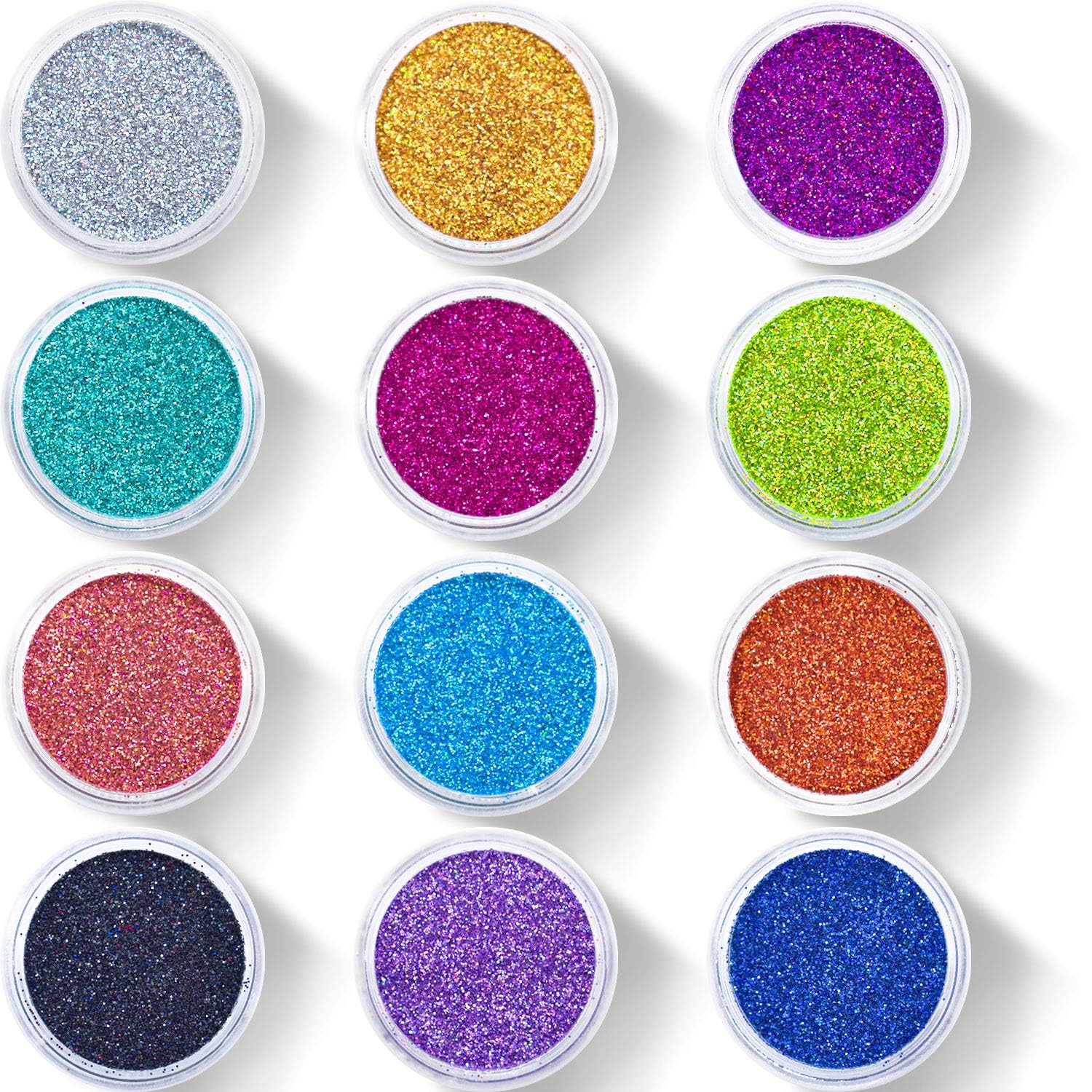 Pack of 12 Premium Glitter Sparkle Powder/Dust (Assorted Colours) for Arts and Crafts, Scrapbooking, Paper Decorations and Other Activities