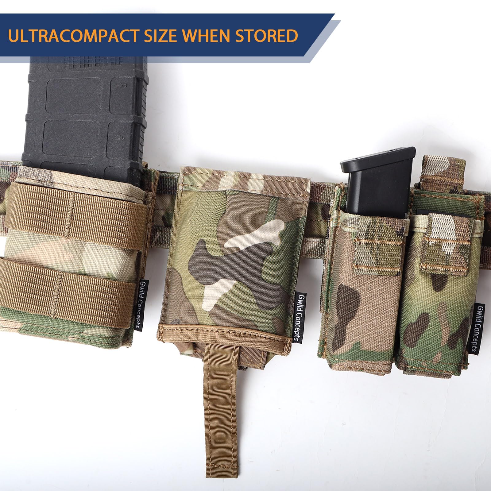 MOLLE Dump Pouch, Gwild Concepts Tactical Mag Dump Pouch, Ultralight Foldable Pouch for Battle Duty Belt, Camo