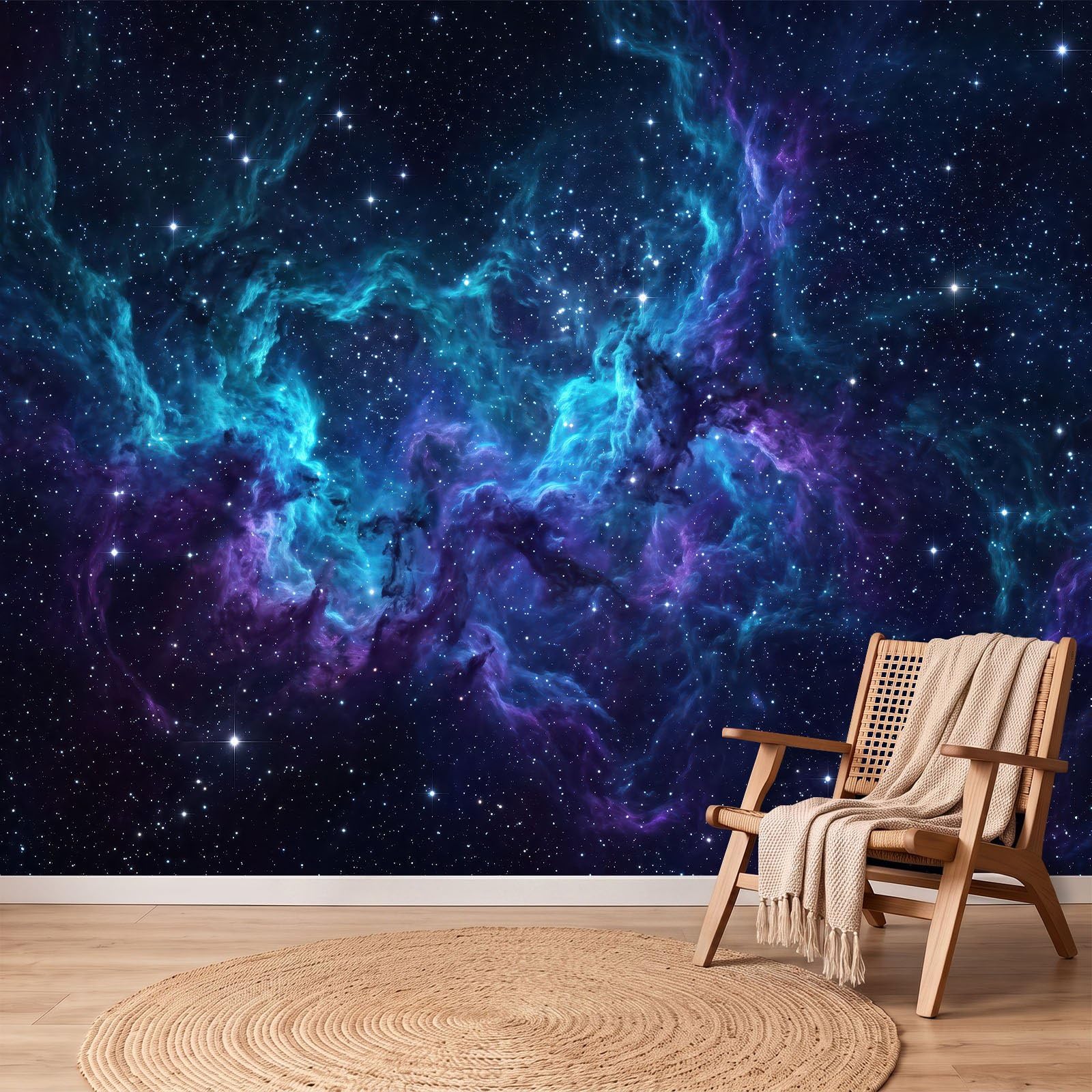 Fototapeta flizelinowa z motywem kosmosu, do salonu, sypialni, 250 x 175 cm, tapeta na flizelinie, tapeta ścienna, efekt 3D, mgła, gwiazdy, wszechświat, galaktyka