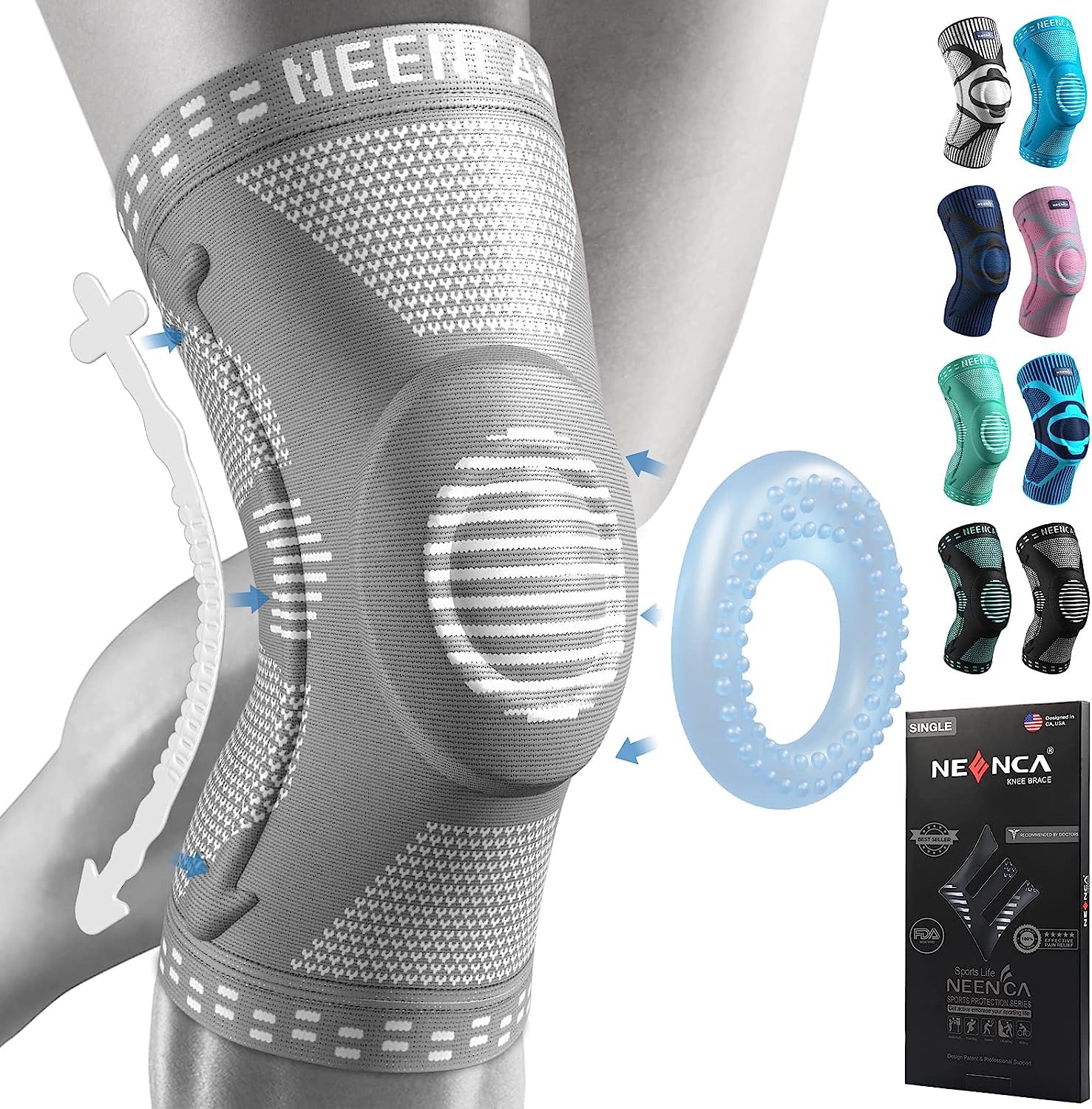 NEENCA Kniestütze, Komprimierte Kniebandage mit Patella Gel Pads & Feder Seitenstabilisatoren, Medizinischer Knieschützer für Laufen, Meniskusriss, Arthritis, Gelenkschmerzlinderung, ACL, Erholung