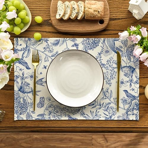 Miniatura 2 de Artoid Mode Juego de 6 manteles individuales de primavera con diseño de flores de hortensias, 12 x 18 pulgadas, para decoración de fiestas, cocina,