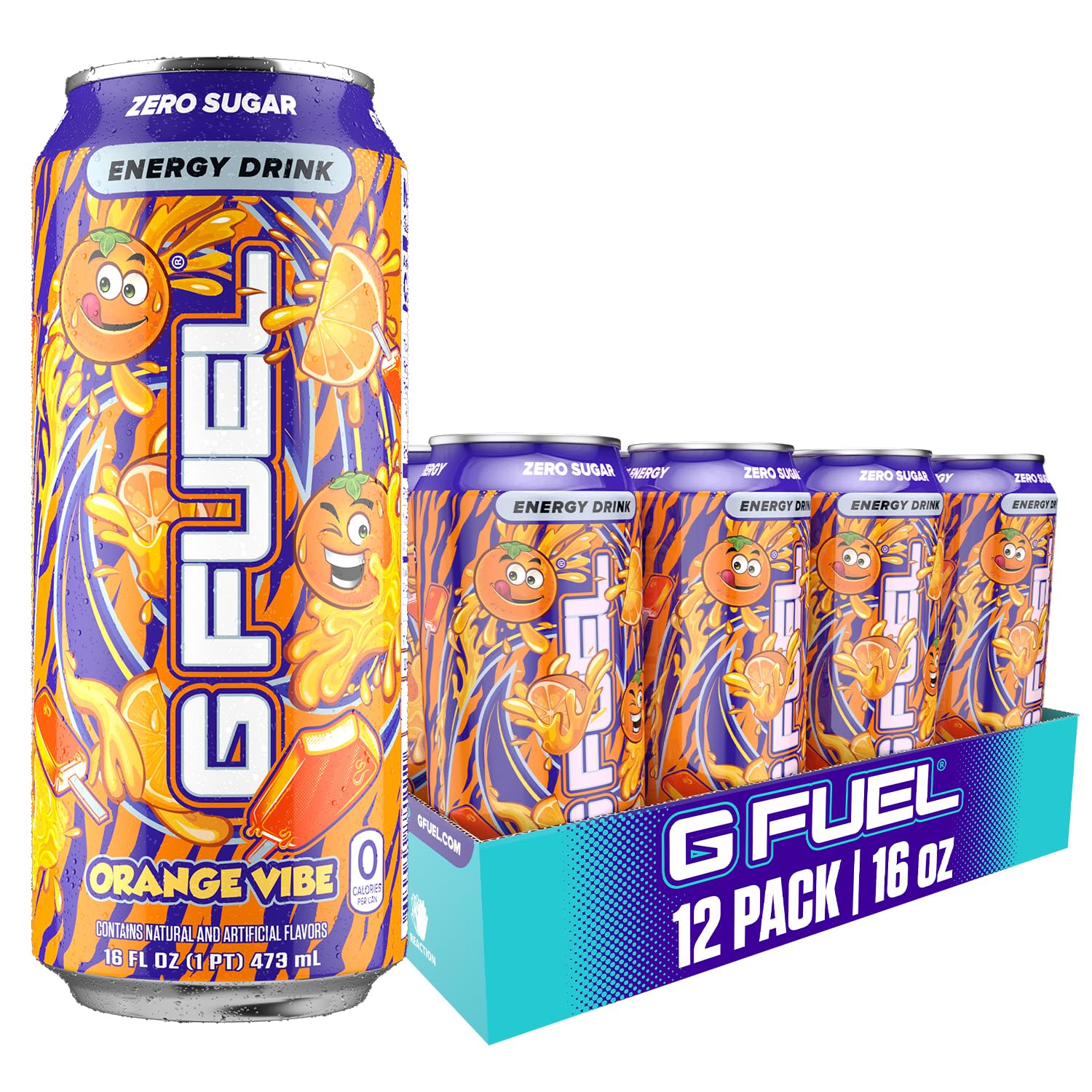 G Fuel Energy Drink, Orange Creamsicle, Sugar Free Beverage with 300mg Caffeine, Daily Energy Boost with Focus Amino, Vitamin + Antioxidants, 16 oz Cans (Orange Vibe, 12-Pack)