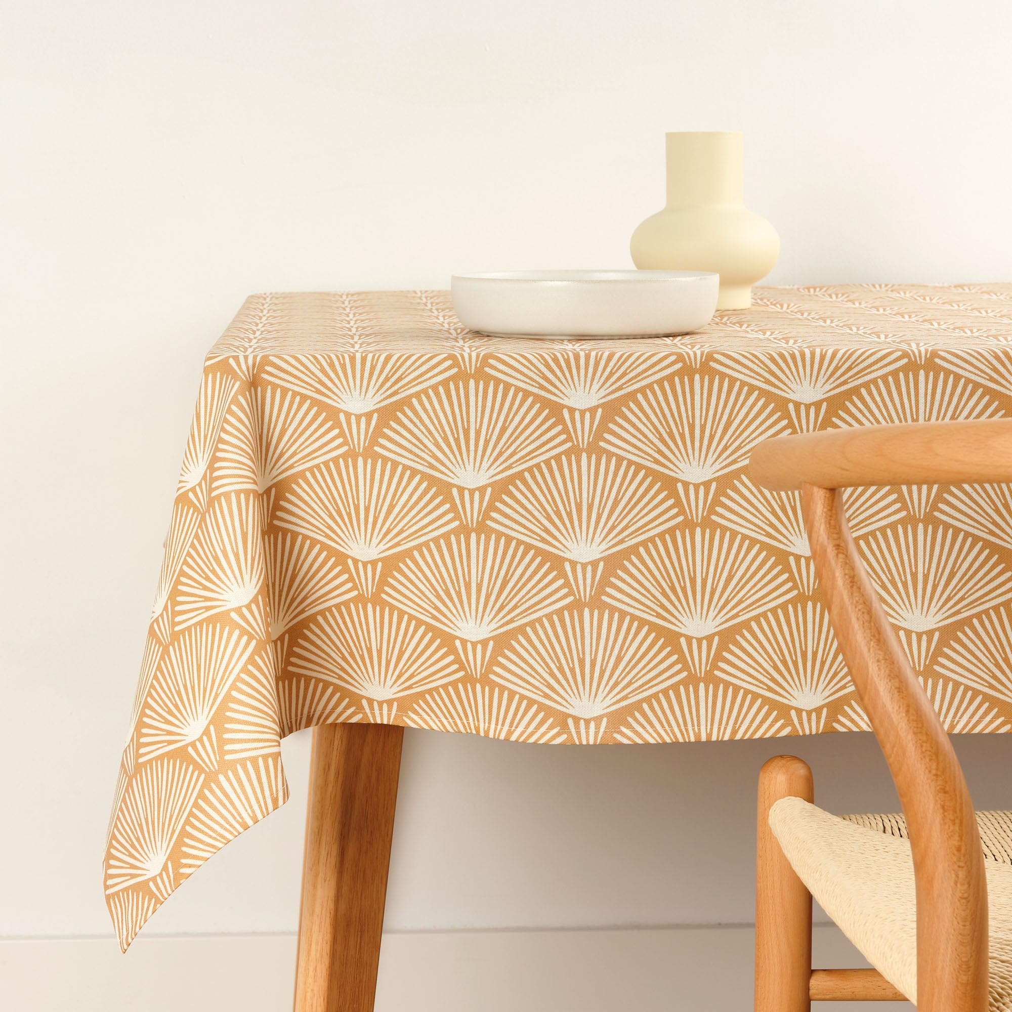 BELUM | 140x140 Modern Luxury Geometric Gold Tablecloth, Stain-Resistant 100% Cotton Resin, Waterproof, Dining Table