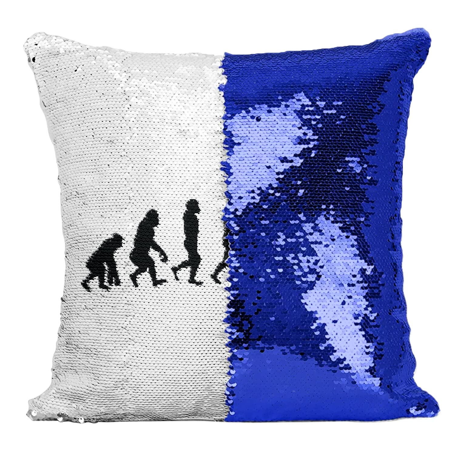 Coussin paillettes bleu évolution ski et neige parfait pour la décoration sport d'hiver