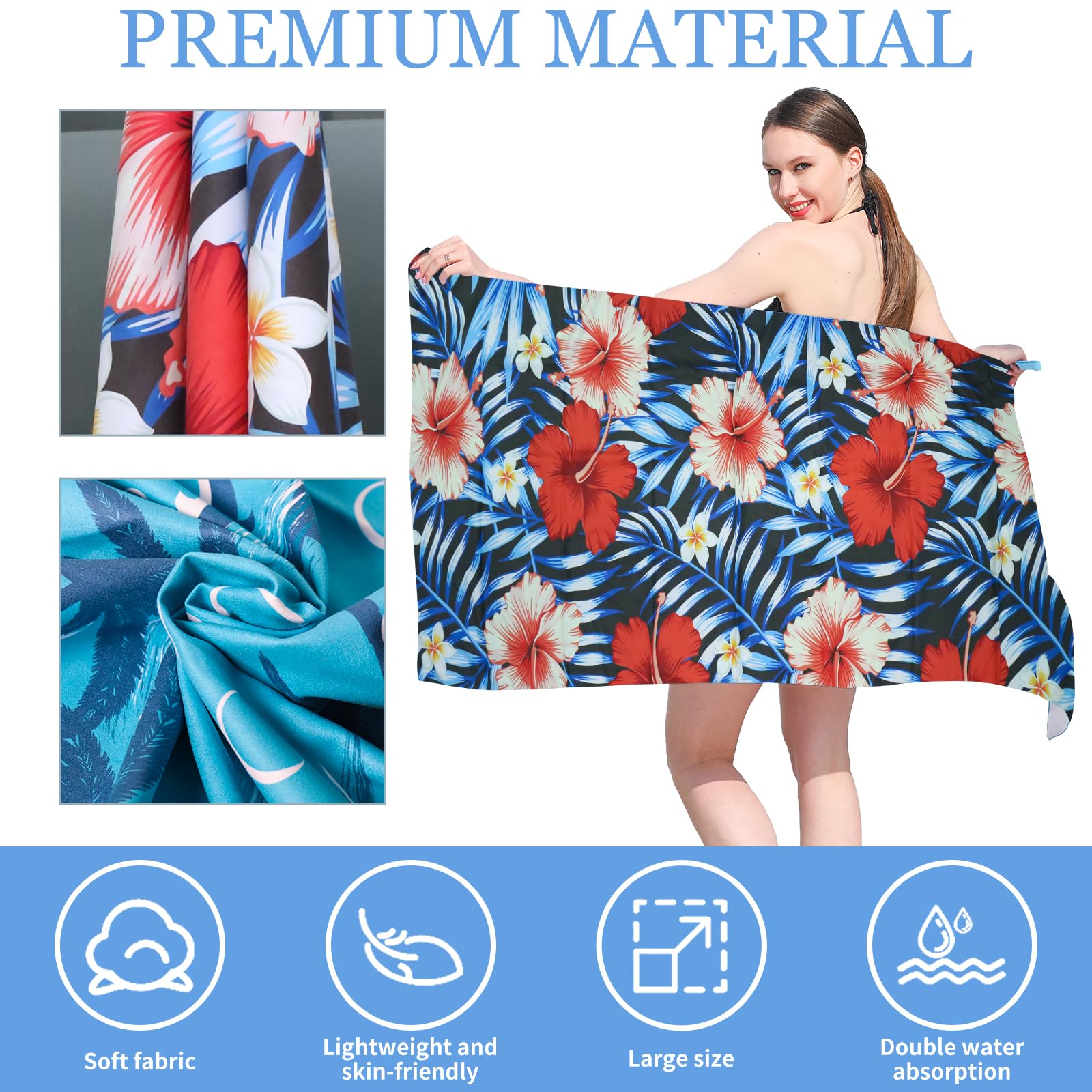 TMEOG Microfibre Beach Towels 2 Pack 180x80cm Extra Large Sand Free Beach Towel for Adults Compact Thin Travel Towel Women Men Lightweight Swim Pool Yoga Towel with Bag(Flowers and Tie-Dye) - Image 3