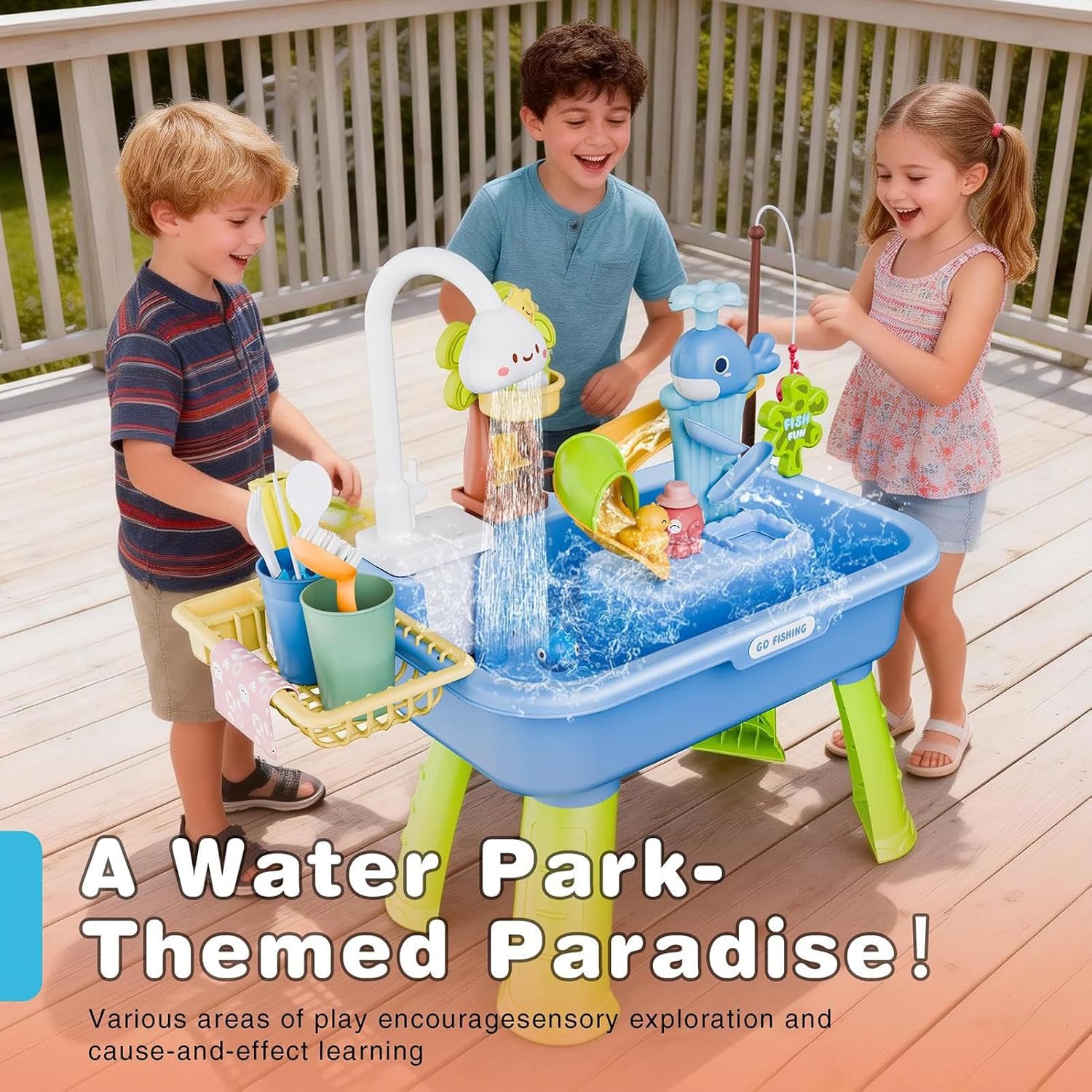 Water Play Table - Detachable Adjustable Legs, Imaginative Role Play, Water Sensory Table, Activity Sensory Playset | Summer Beach Toys for Interactive Learning and Fun