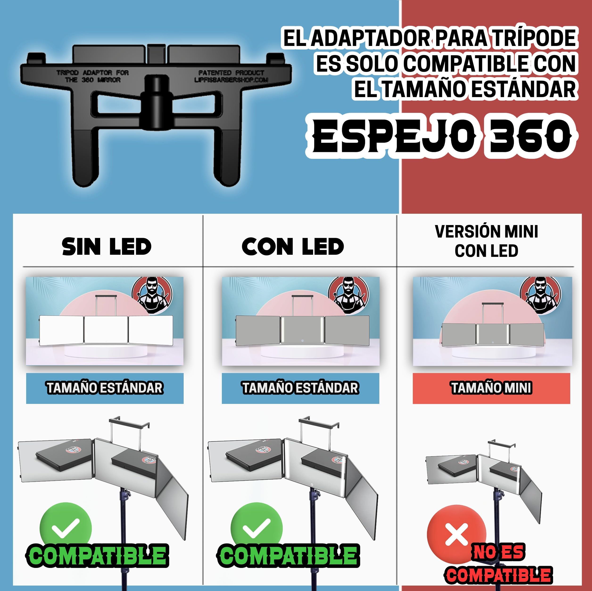 Soporte Adaptador de Trípode – Compatible con Espejo de Viaje Plegable Portátil Estándar de 3 Vías y 360° para un Uso Ergonómico, Preciso y Estable – Accesorio para Corte de Cabello y Maquillaje