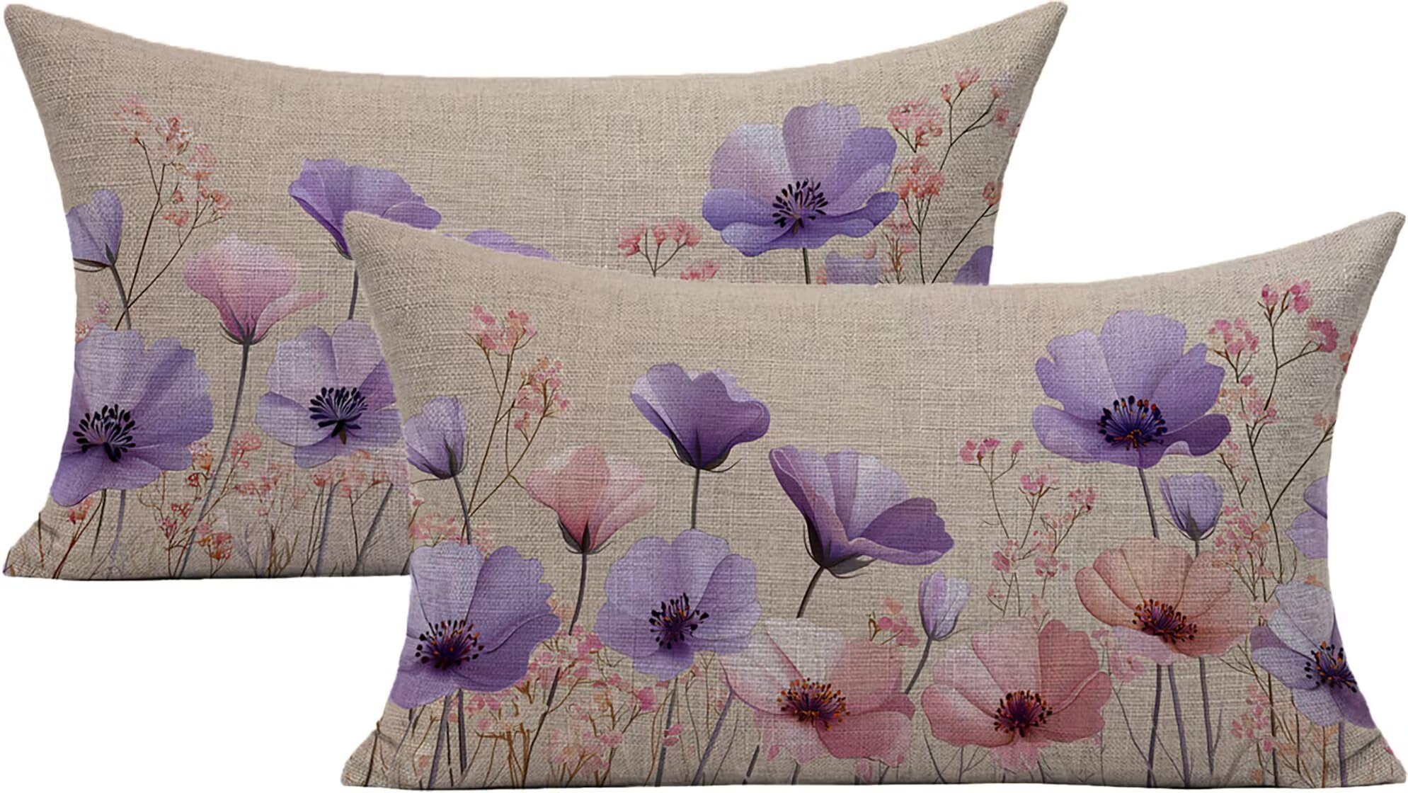 Housse de coussin extérieur étanche contre la pluie 40x60cm rose en lin pour canapé de jardin