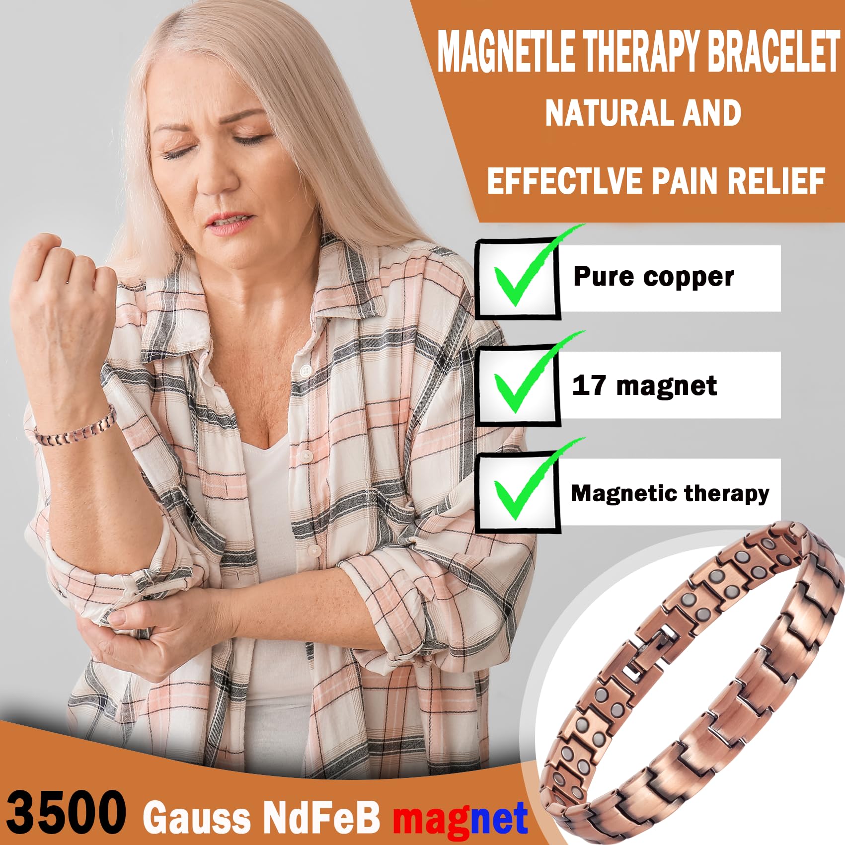 2 Bracciali Magnetici In Rame Puro 99,9% – Regolabili Per Uomo E Donna – Per Artrite E Dolori Articolari (Confezione Regalo)