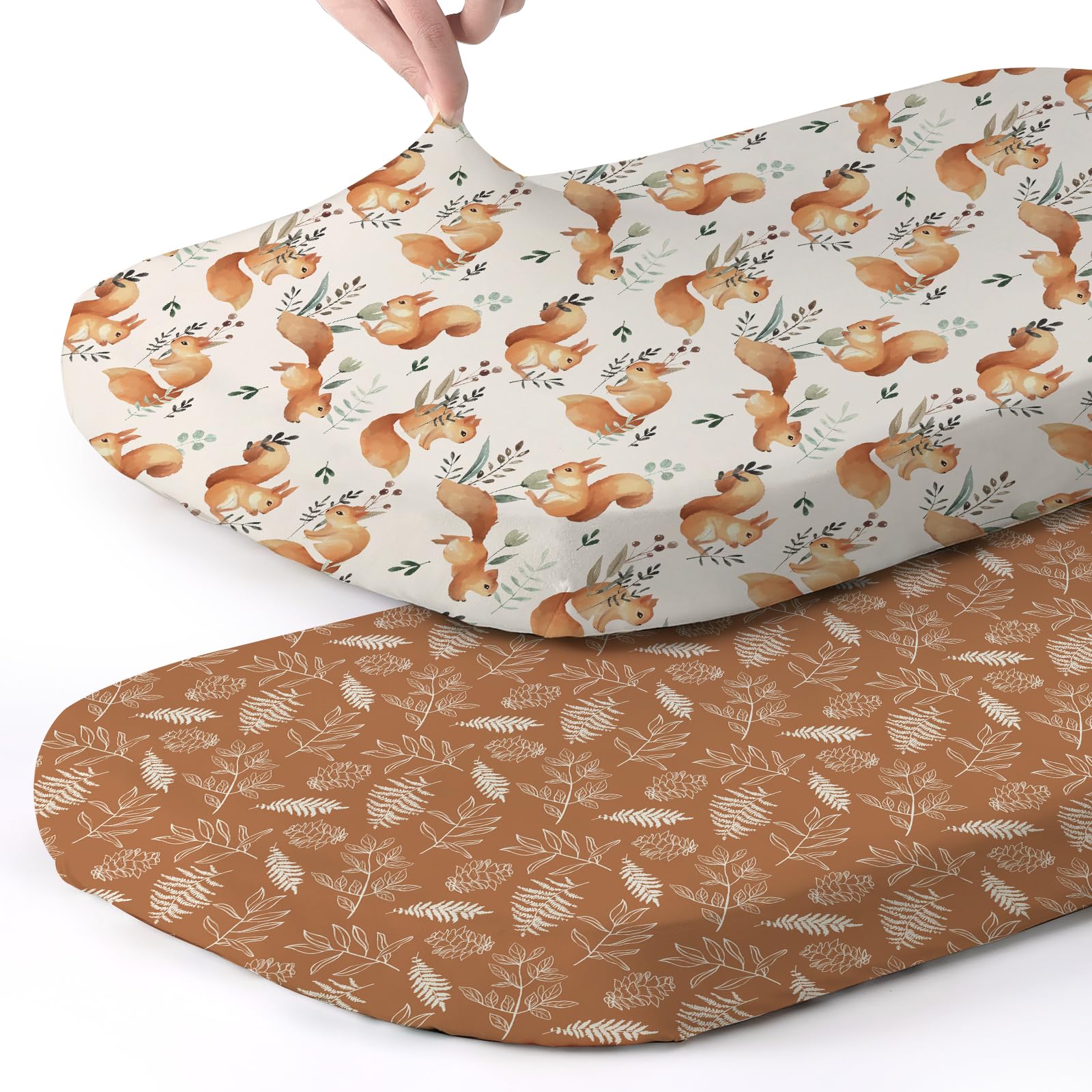 Stretch Fitted Bassinet Sheet Set BROLEX 2 Pack Cradle Sheets for Bassinet Pad/Mattress,Unisex Boys Girls,Ultra Soft,Squirrel Foliage
