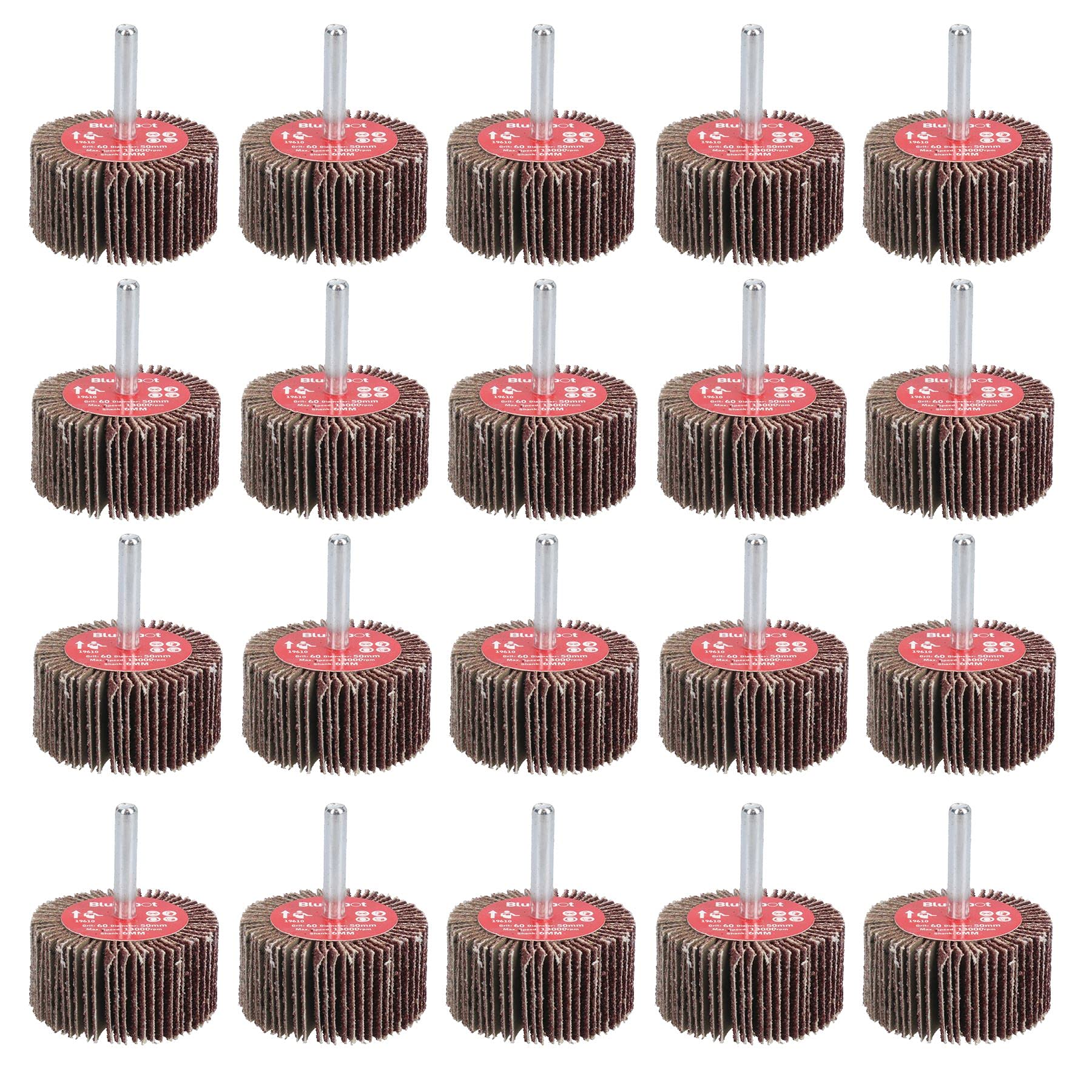 60 Grit 50mm Flap Wheel Disc Abrasive Sanding Pads for Drills 6mm Shank 20pc