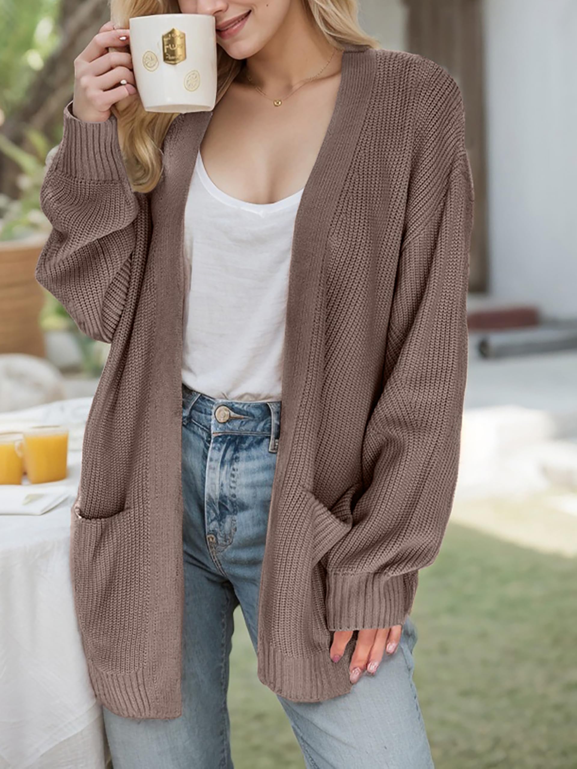 Jhsnjnr Cardigan Damen Oversize Casual Offene Front Strickmantel Pullover Herbst Langarm Warme Grobstrick Strickjacke