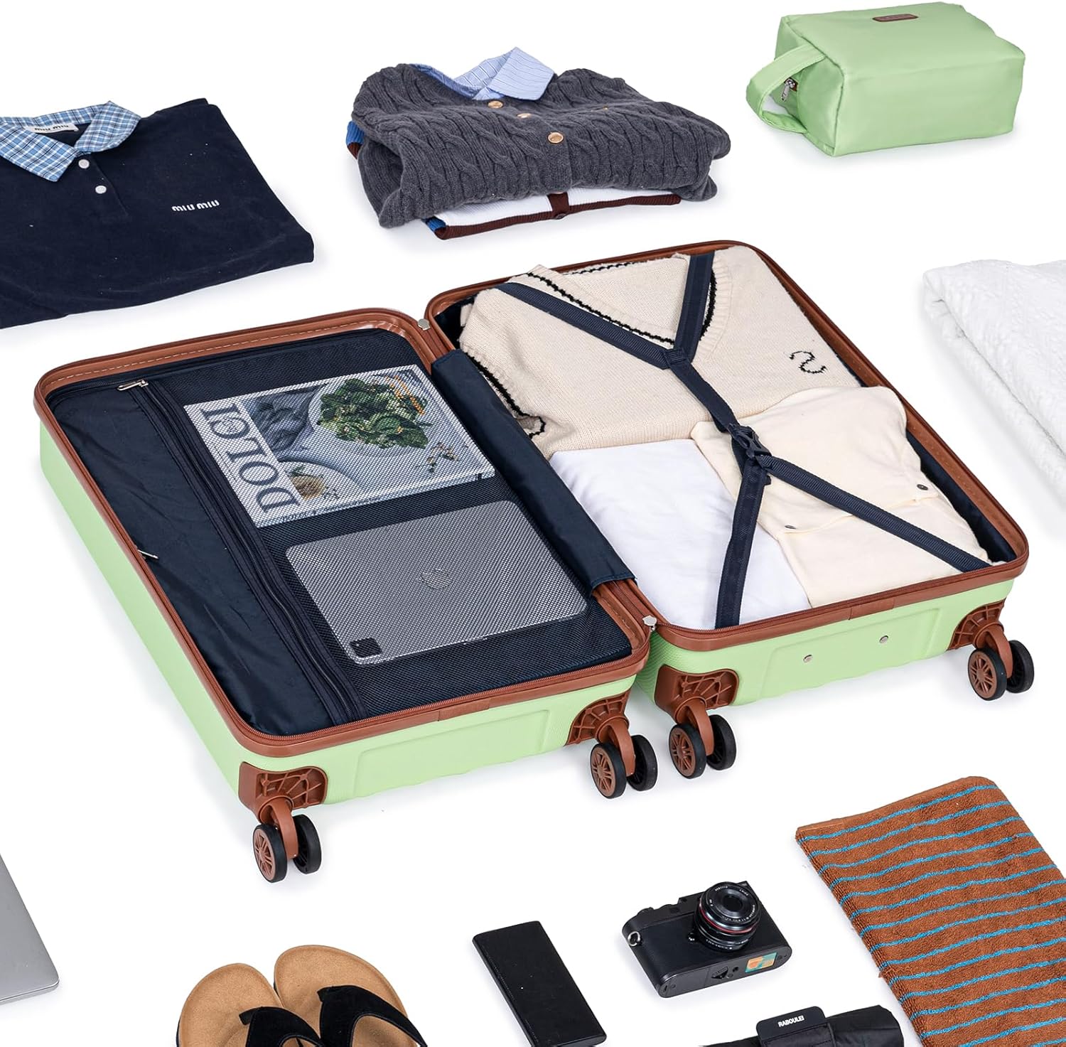 Luggage Sets 6 Piece Suitcases with Wheels,ABS Hard Case Suitcases with Spinner Wheels,Durable Travel Luggage(LightGreen, 6 Piece Set(16"/20"/24"/28")
