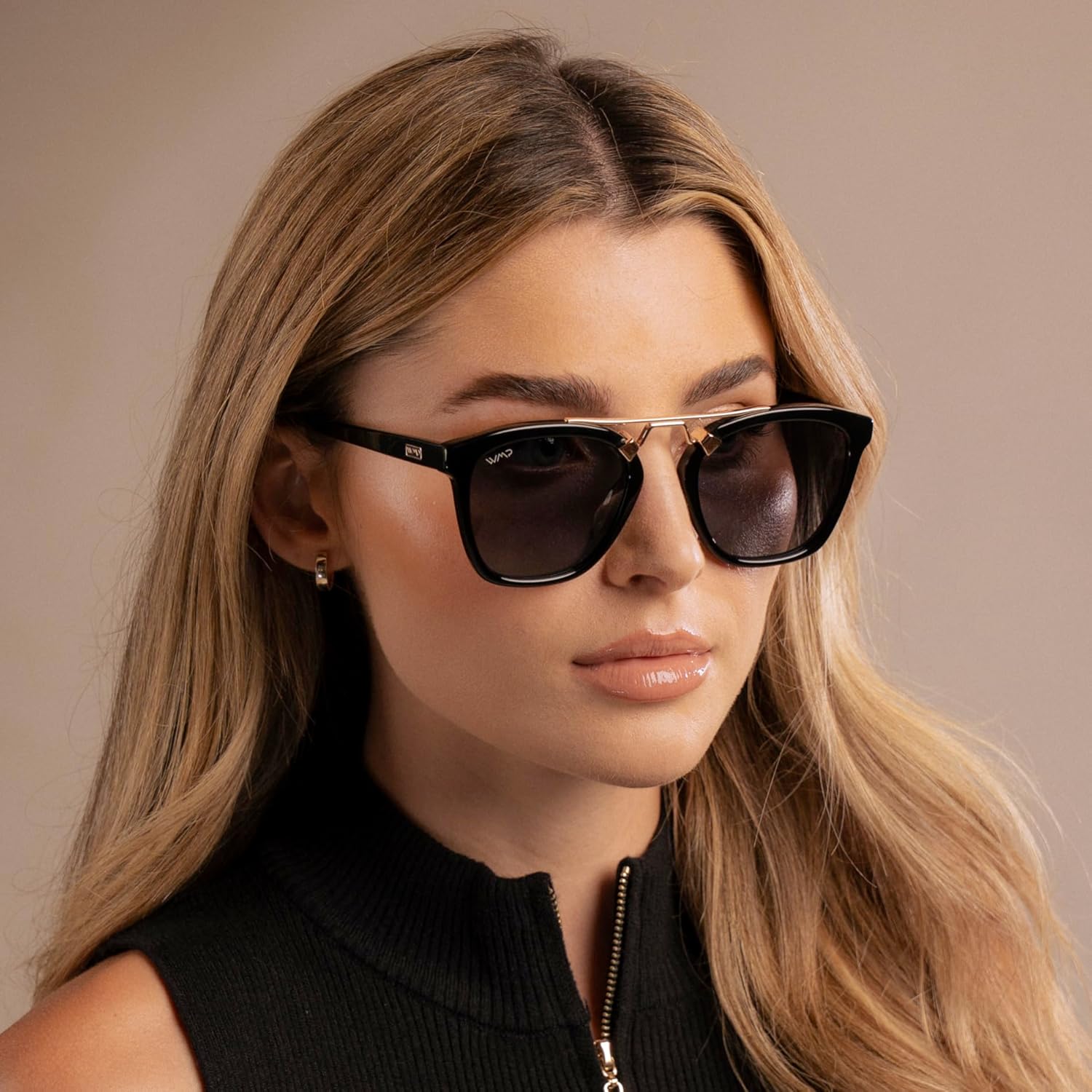 WearMe Pro WMP Eyewear - Women's Oversized Polarized Sunglasses: Square Vintage Style with Metal Double-Bar Bridge