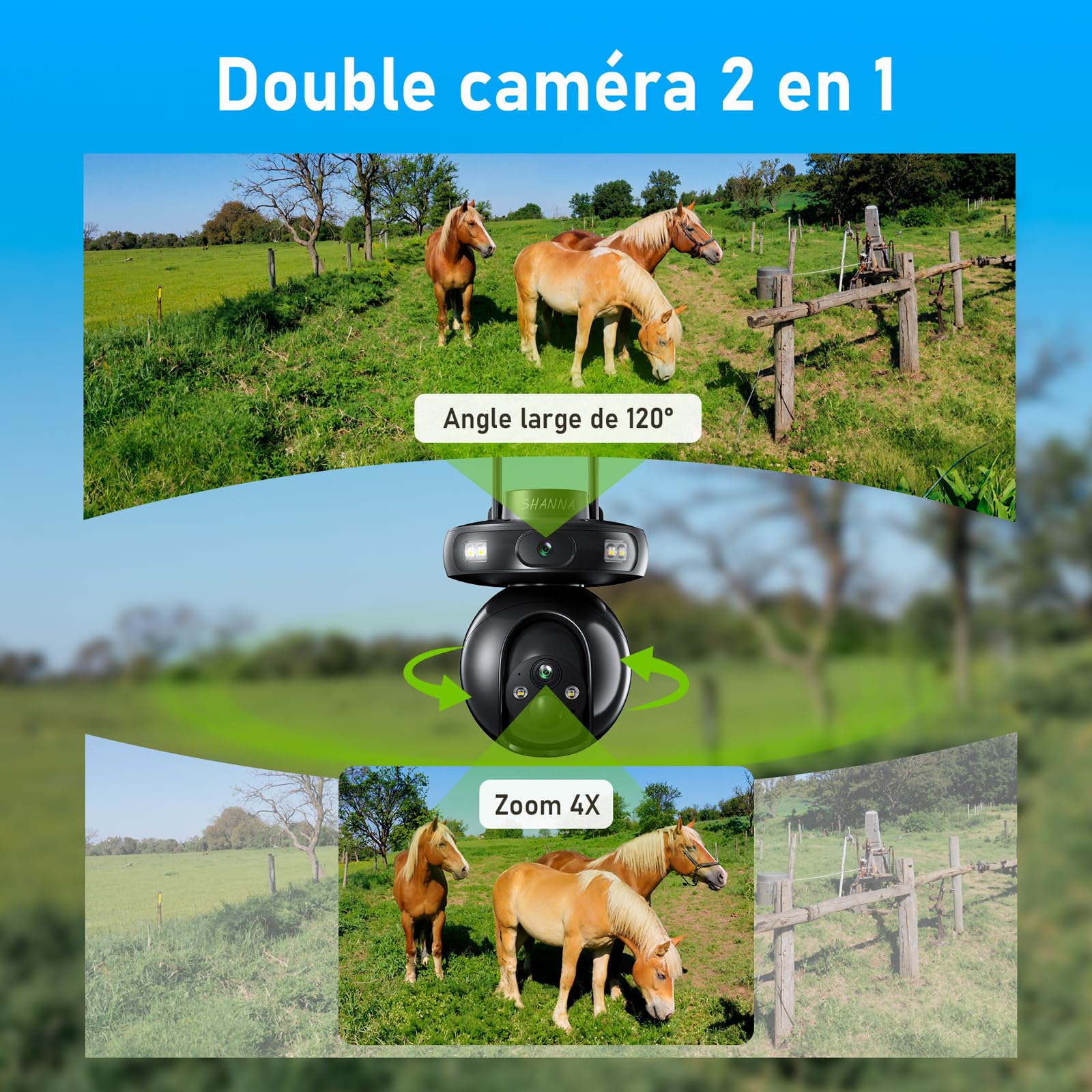 4G LTE Camera de Surveillance Sans Internet,2K+2K Double Caméra 4G Autonome,Camera 4G Solaire Exterieur avec Batterie 15600mAh,Détection de Mouvement,Vision Nocturne Couleur,Suivi Automatique,IP66
