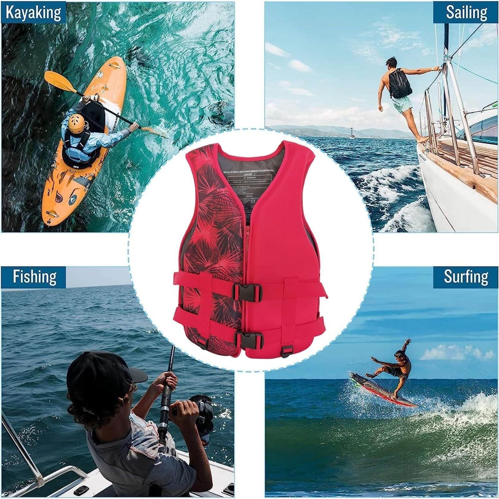 Chaleco de Kayak Neopreno con Correas Ajustables, Cremallera Frontal | Chaleco de Kayak for Deportes Acuáticos, Kayak, Remo, Pesca, Snorkel