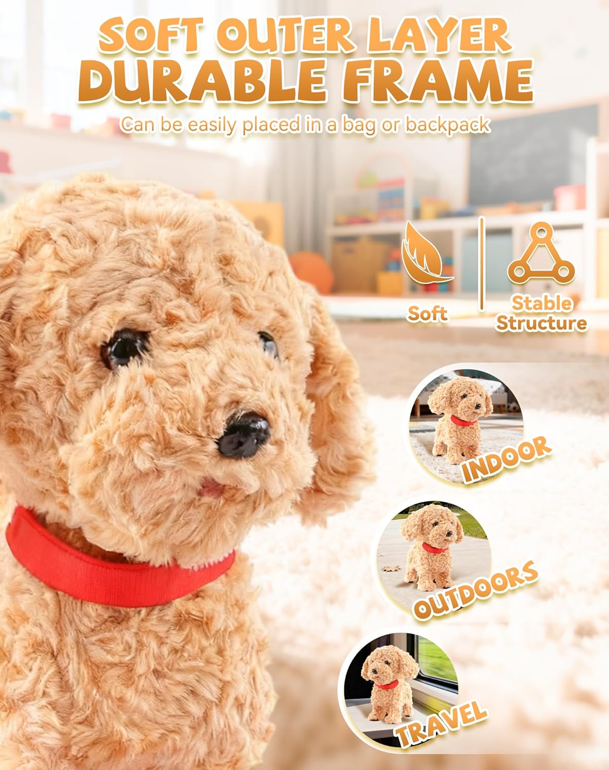 Dog, Robotic Dog with Touch Barking, Voice Mimic, Tail-Wagging, Sticking Licking Tongue, Sing, Voice Mimic, Leash Remote, Battery Powered Puppy, Soft Plush (1pcs)