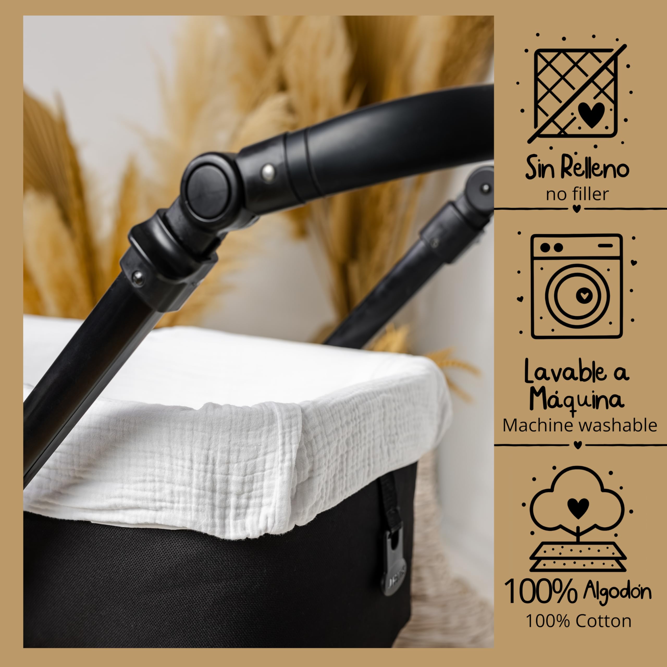 Thermikoa Rivestimento Navicella Universale in Mussola di Cotone – Copertura Copri Neonato Carrozzina, Fodera Interno, Lenzuola Carrozzina Neonato (Bianco)