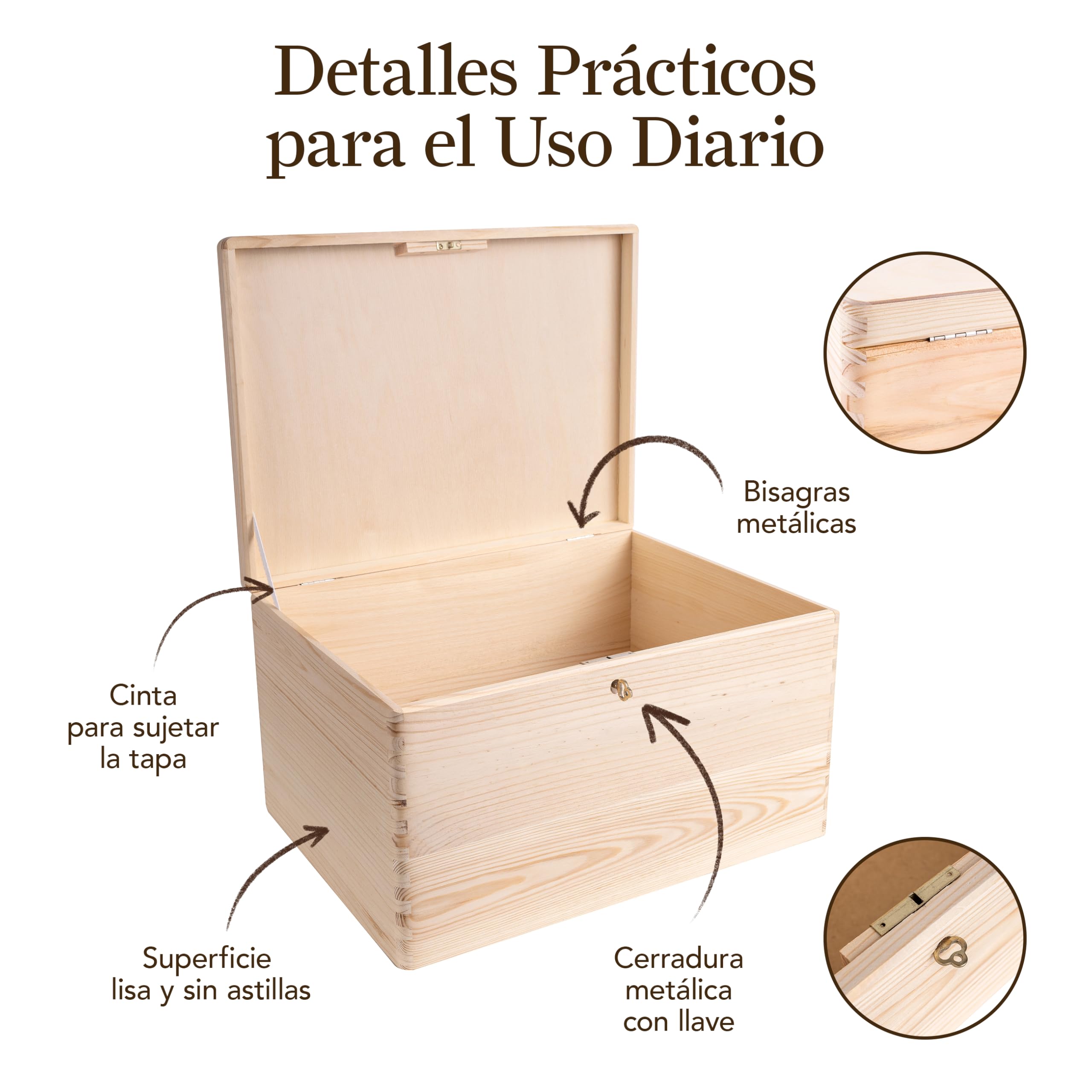 Creative DECO XXL Grande Caja Madera para Decorar con Tapa y Cierre
