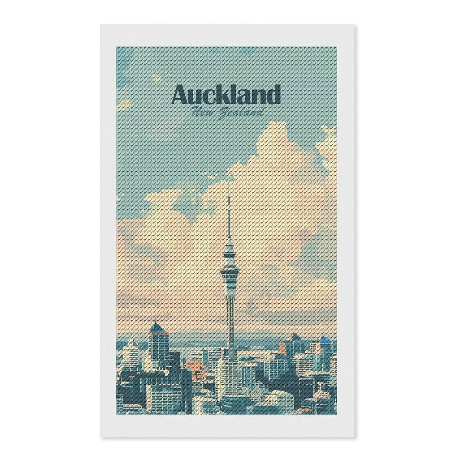 Junmoney Auckland New Zealand Skyline Art Diamond Art Kit 12"x20", Creative Leisure Activity, Complete Accessories, Vintage Style Decor, for Women