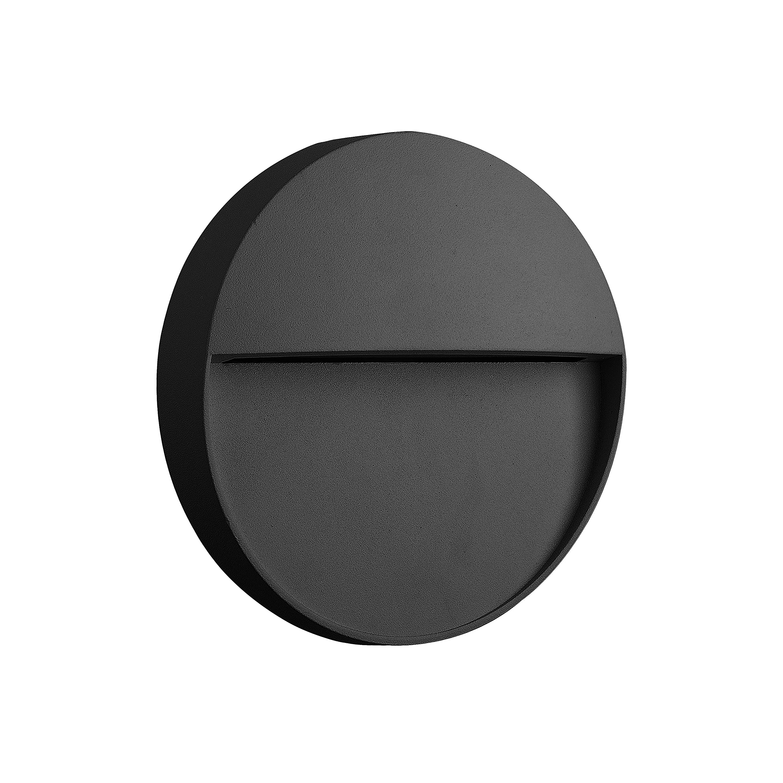 Mantra Iluminación. Modello BAKER Segnalibro esterno circolare da 11 cm di diametro realizzato in alluminio e policarbonato rifinito in colore grigio scuro. Sorgente luminosa LED 3 W 3000 K 210 lm