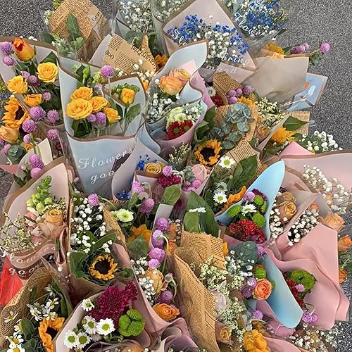 Miniatura 7 de Featuman Papel de regalo de flores de estilo coreano, ramo floral a granel, papel de floristería impermeable de 22 x 22 pulgadas, papel de embalaje