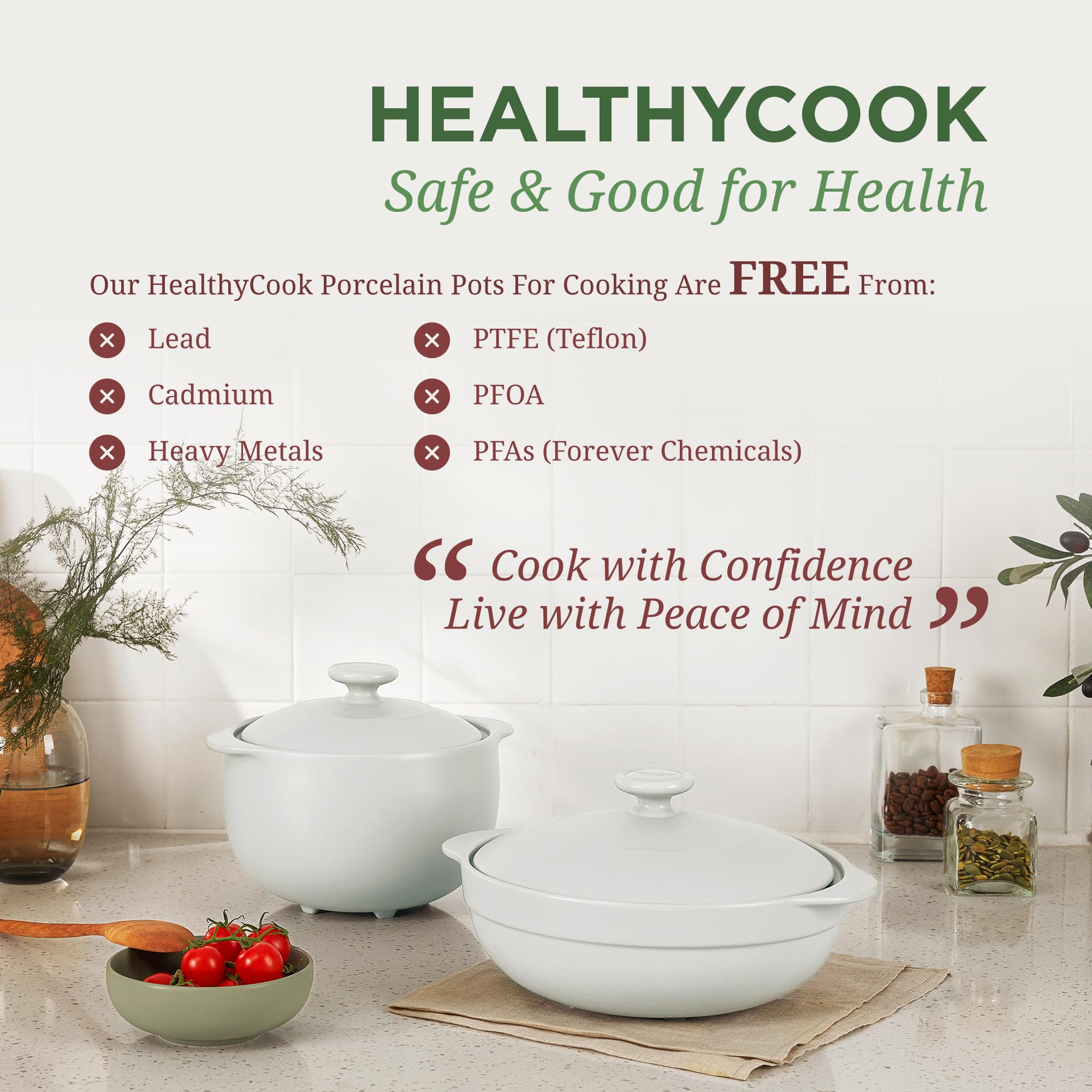 MINH LONG - Olla holandesa de porcelana de 3 cuartos con tapa, sin plomo ni cadmio, apta para horno con tapa, olla de arcilla para cocinar en cocina de gas e infrarrojos, uso para marinar, cocinar
