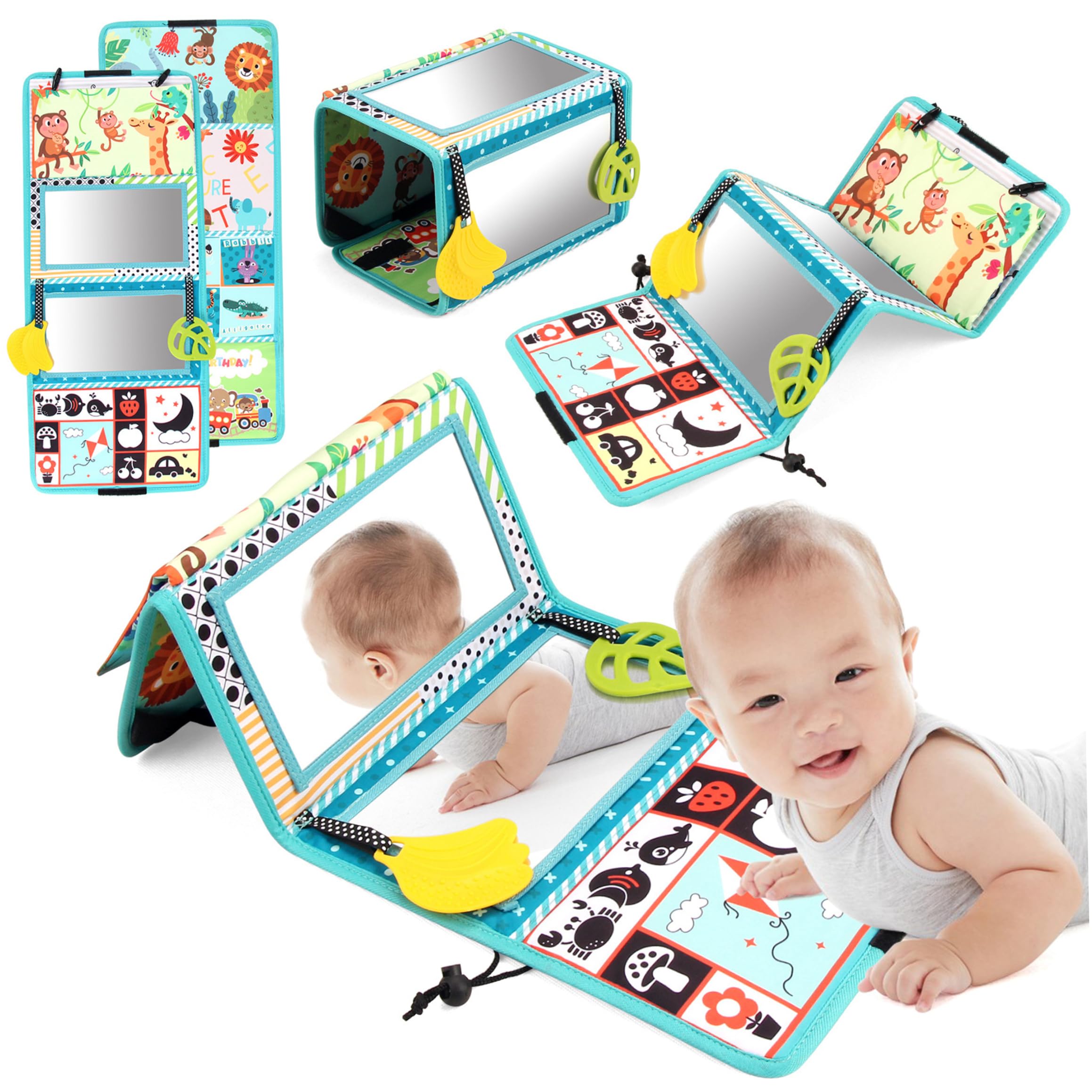 Espejo Tummy Time portátil para parque y casa con mordedor de silicona