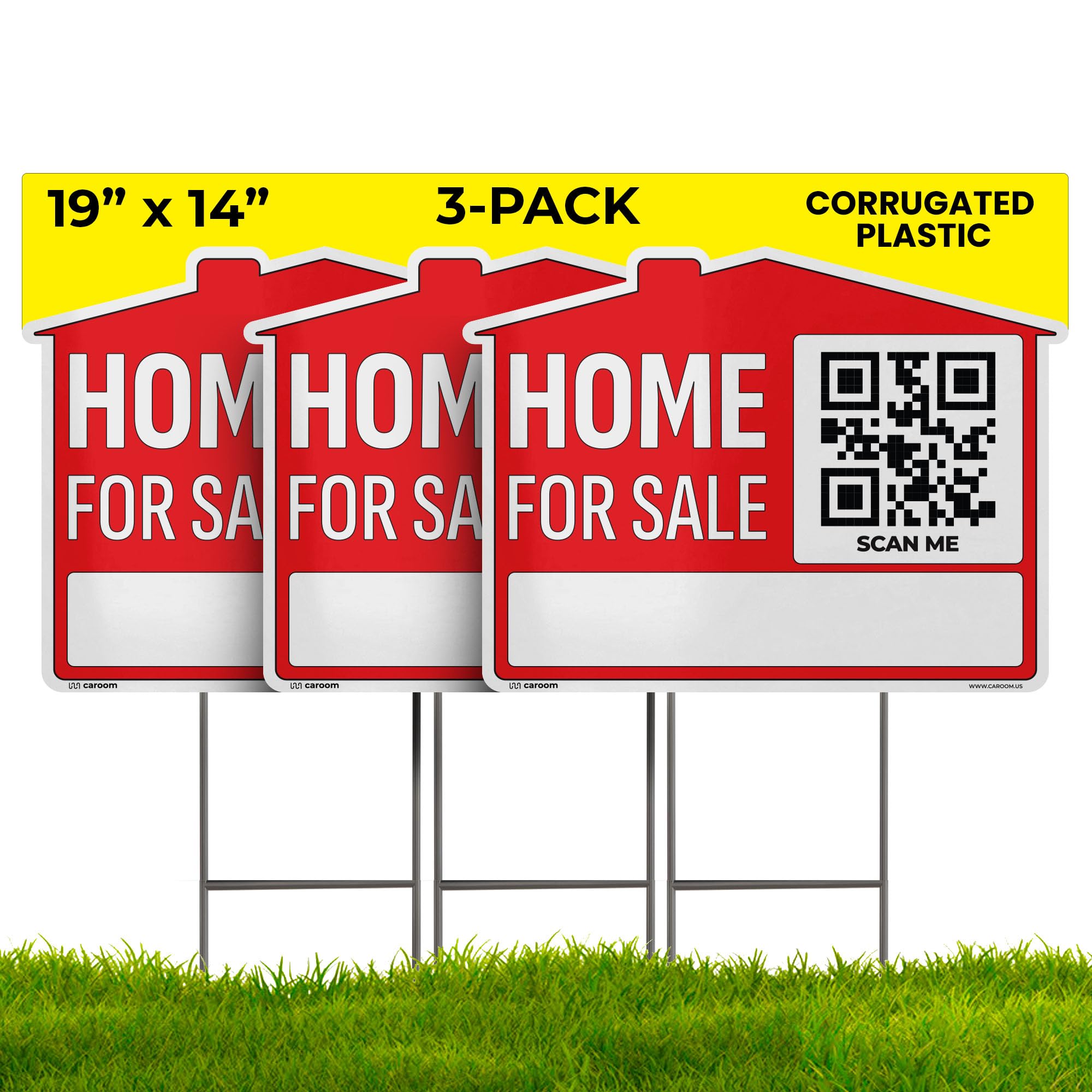 Photo 1 of 19×14 Home For Sale Sign (3-Pack) - Weatherproof, Double-Sided | Corrugated Plastic | Stakes & QR App Included