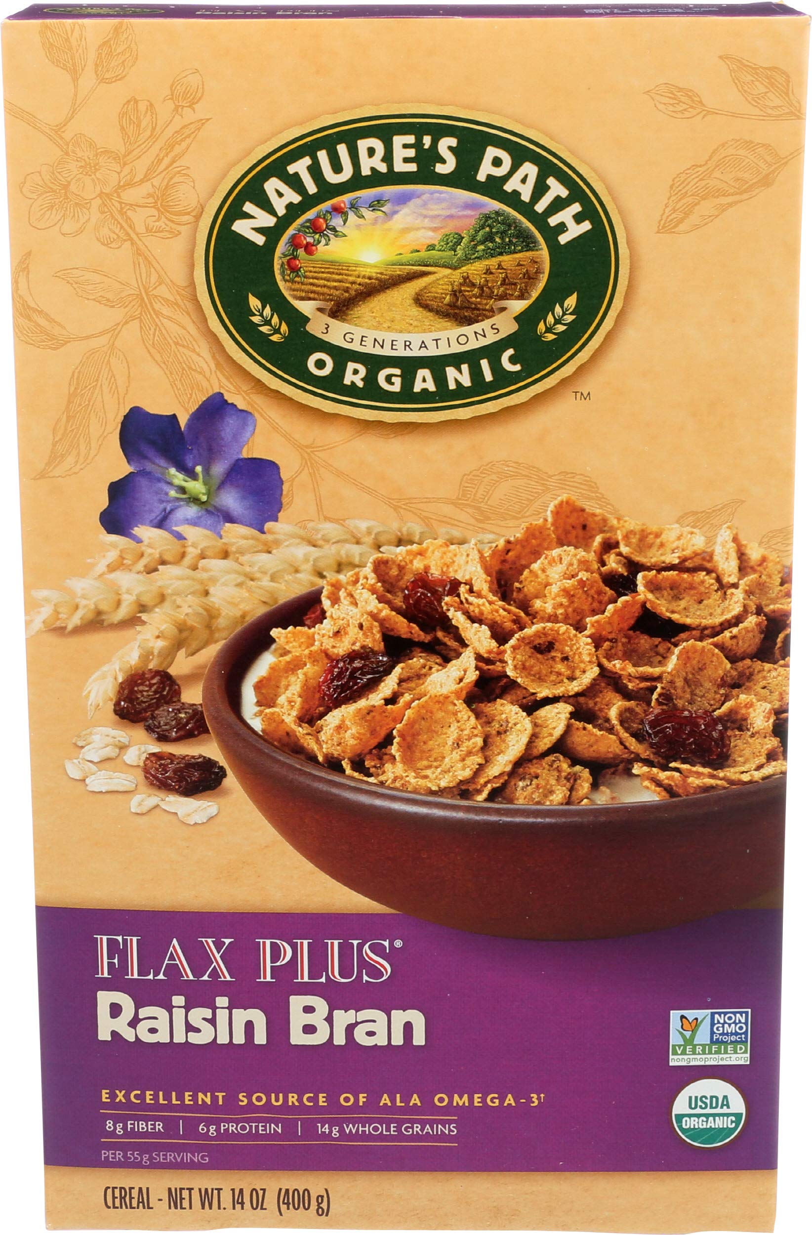 Nature's Path Organic Flax Plus Raisin Bran Cereal, 14-Ounce Boxes (Pack of 4)