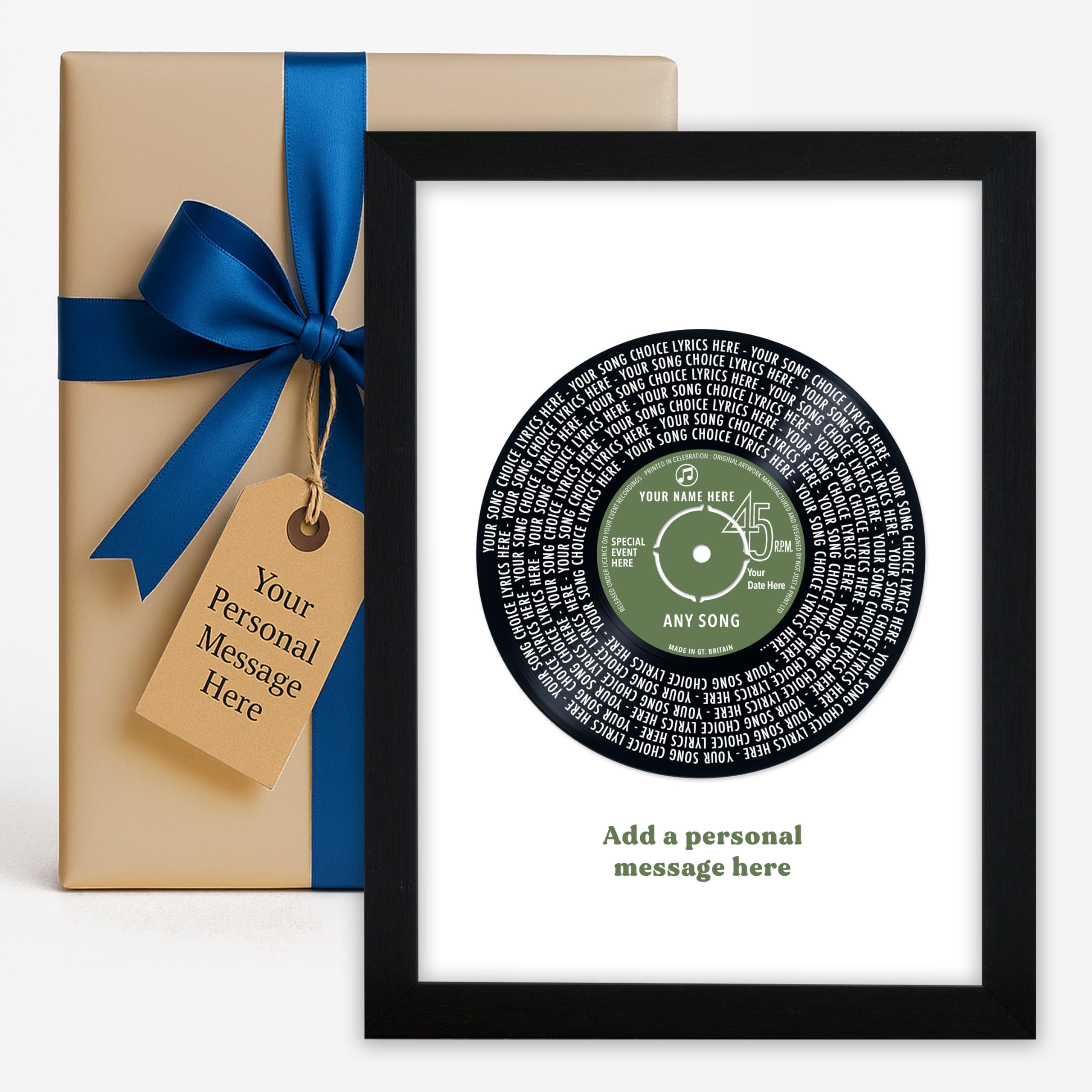 Personalised Song Lyrics for Thoughtful Present - Unique Vinyl Record Poster Print of Bride/Grooms Favourite Song Band Words | Gift Idea for Wedding Gifts, Frame Option