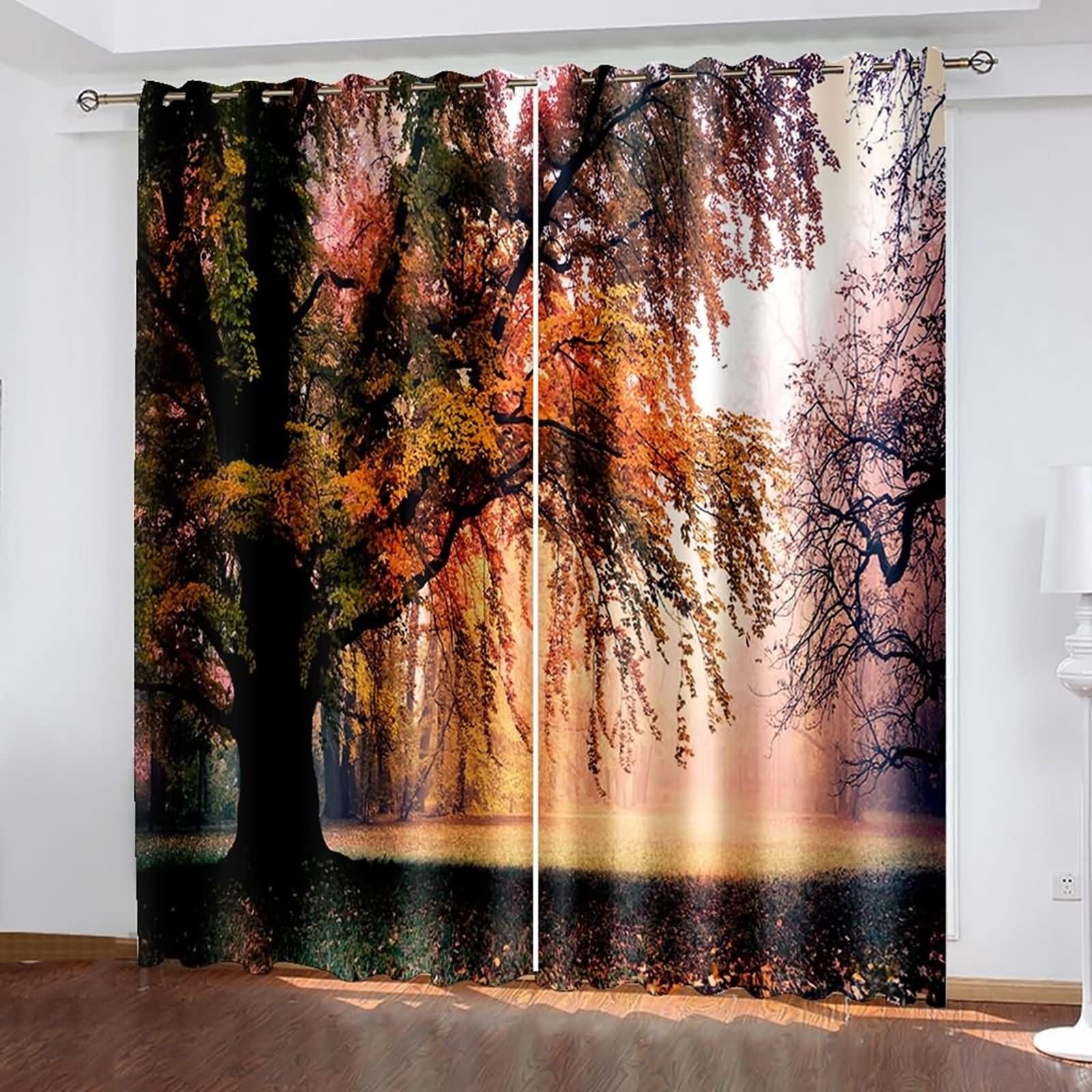 Homxi Curtains Blackout Balcony 2 Panels Set,2 x 96W x 96H in,Window Curtains with Grommets Trees Scenery Curtain for Balcony Orange Green