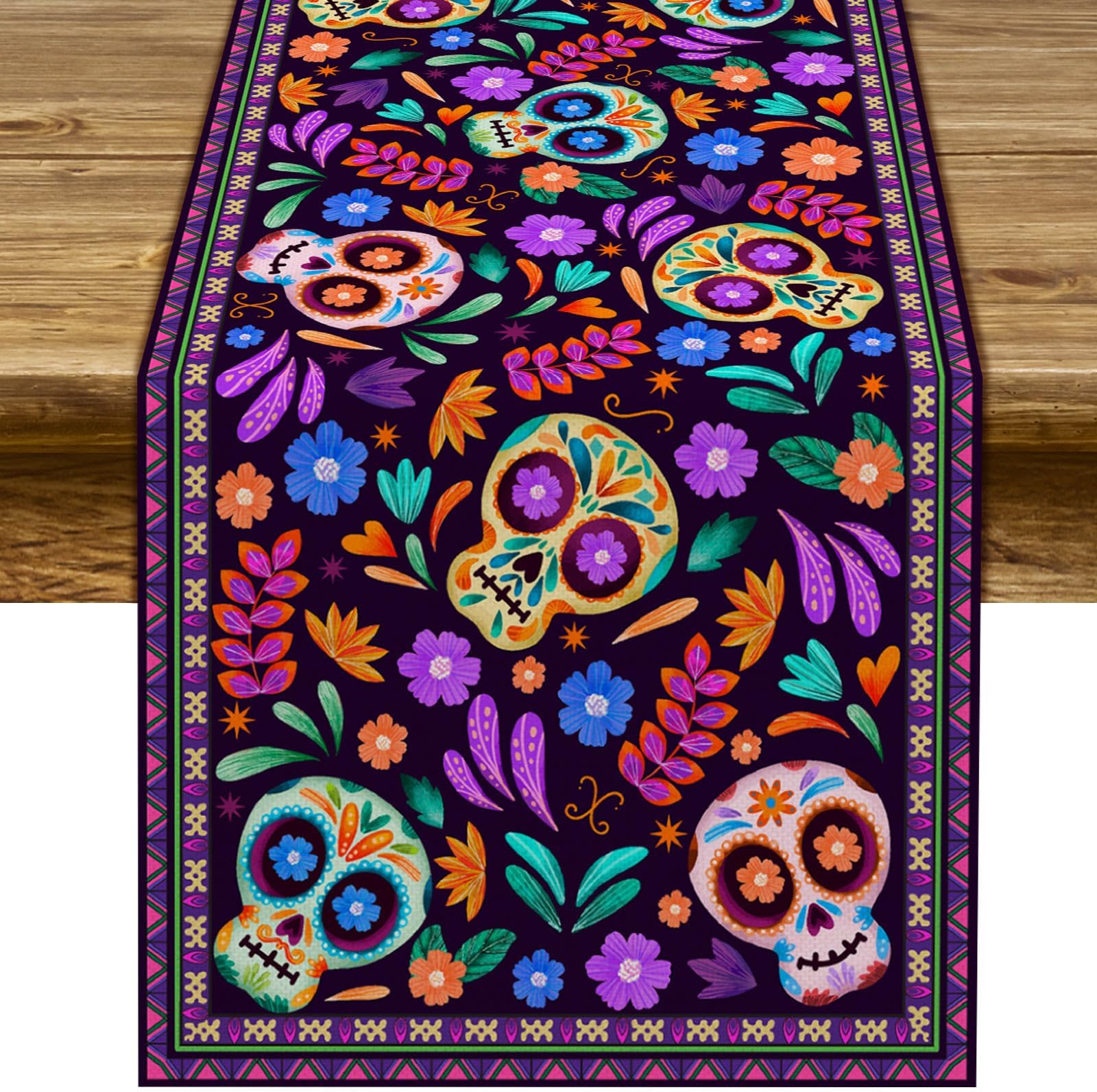 Mexican Table Runners for Fiesta Day of The Dead Dia De Los