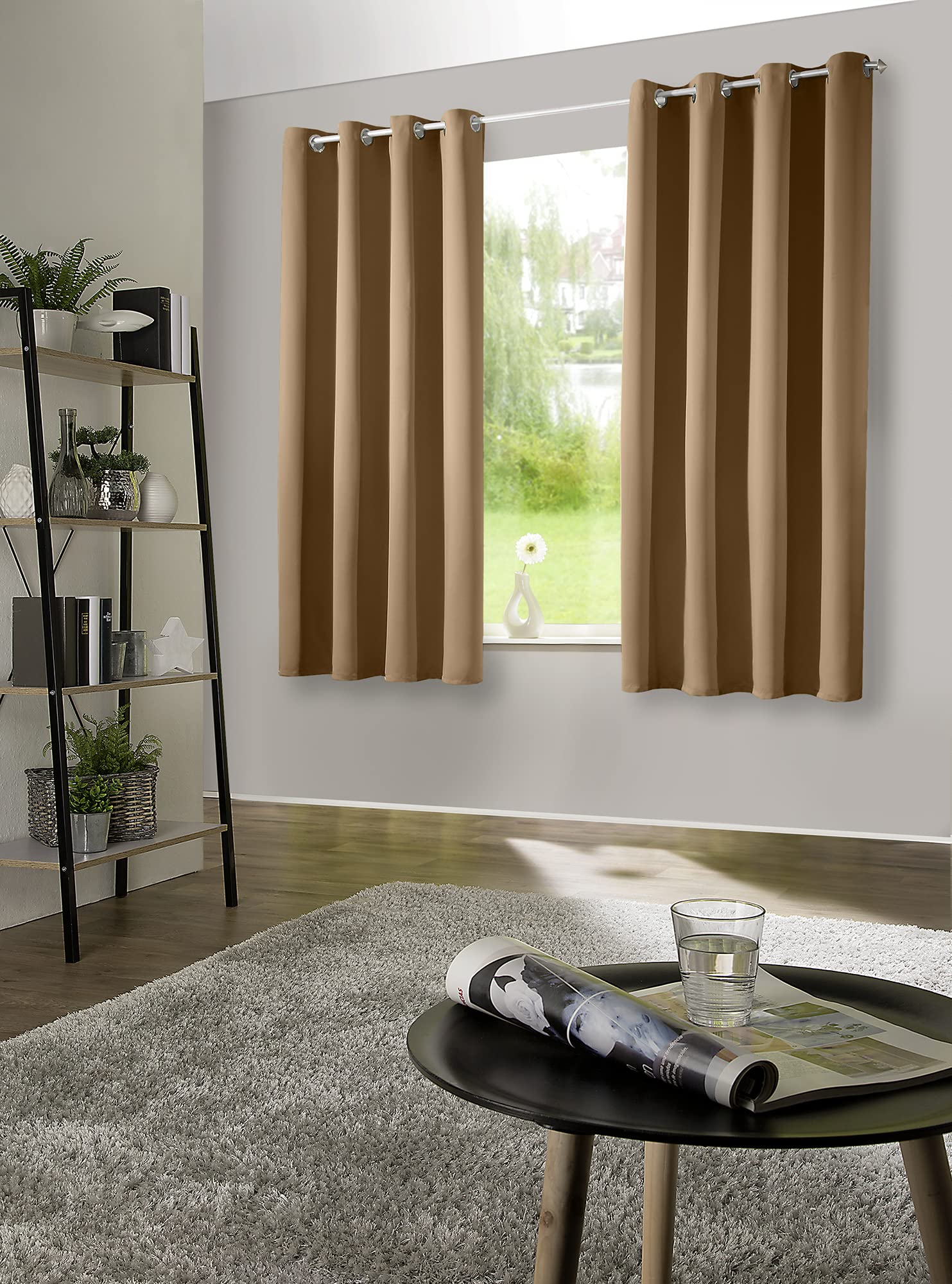 Heimtexland ® Type 139, set van 2 verduisterende gordijnen, plooiband,ondoorzichtige, thermische verduisterende gordijnen, (h x b) 245 x 135 cm, in camelbruin