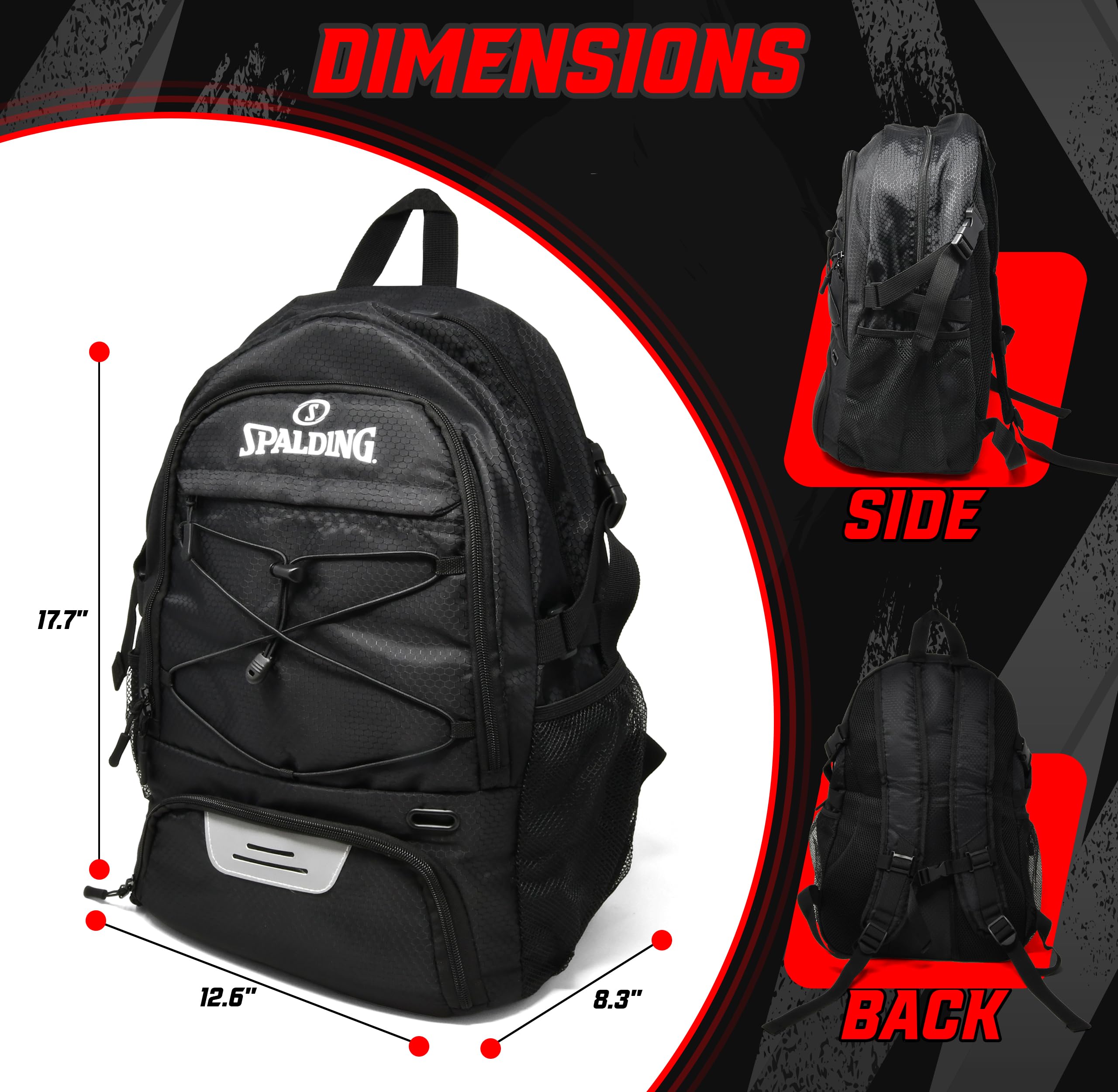 Spalding Fußball-Rucksack, Sporttasche, Fußballtasche mit Ball- und Schuhfach, Verwendung für Tracktaschen, Basketball, Sportball