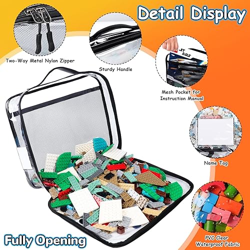 Miniatura 4 de Tesuko Juego de 4 bolsas de PVC transparente con cremallera, organizador de almacenamiento de juguetes con bolsillo de malla portátil y etiqueta,