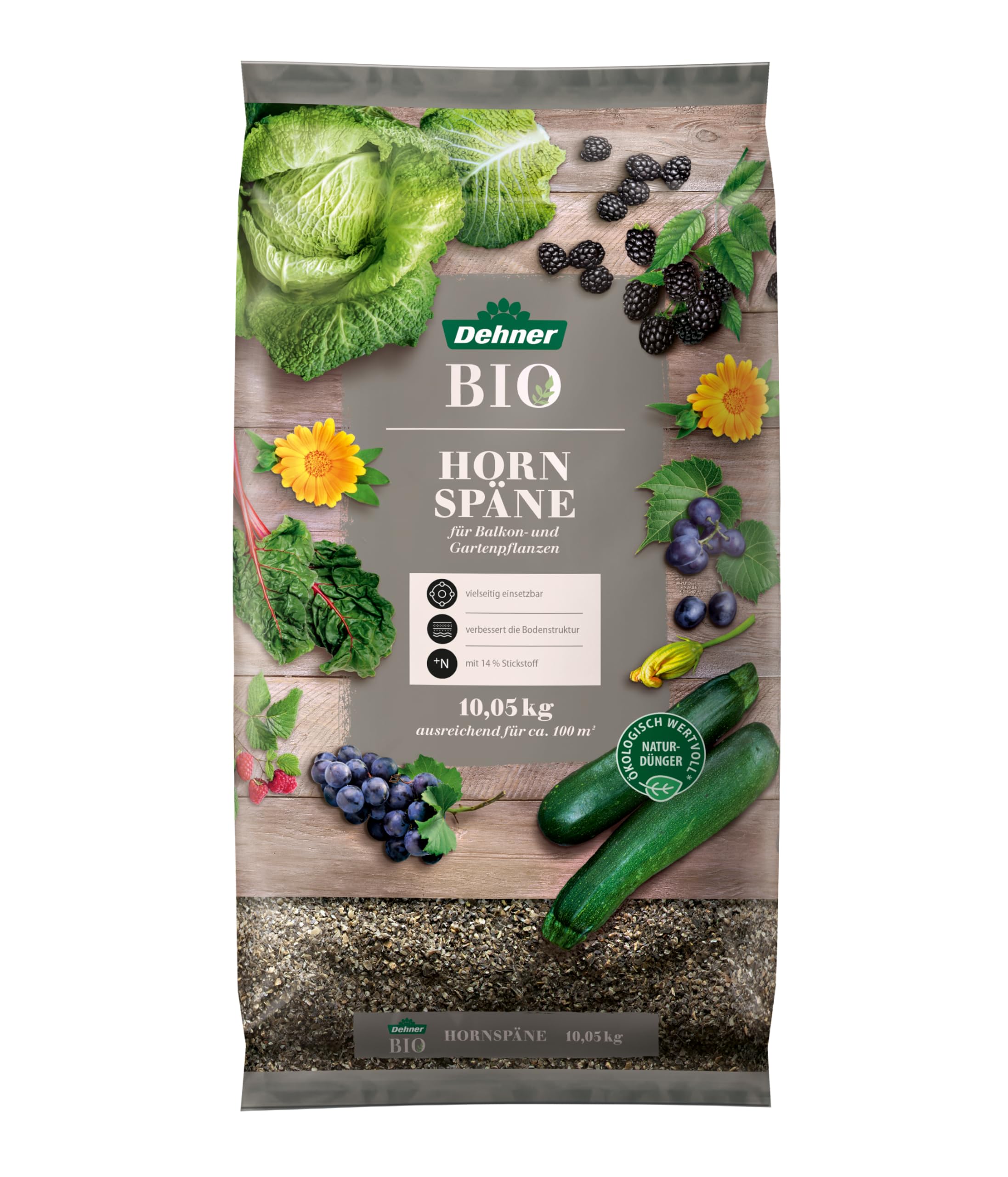 Dehner Bio Hornspäne, ökologischer Universaldünger, hochwertiger Dünger für Balkonpflanzen / Gartenpflanzen, natürliche Langzeitwirkung, 10.05 kg, für ca. 100 qm, bunt