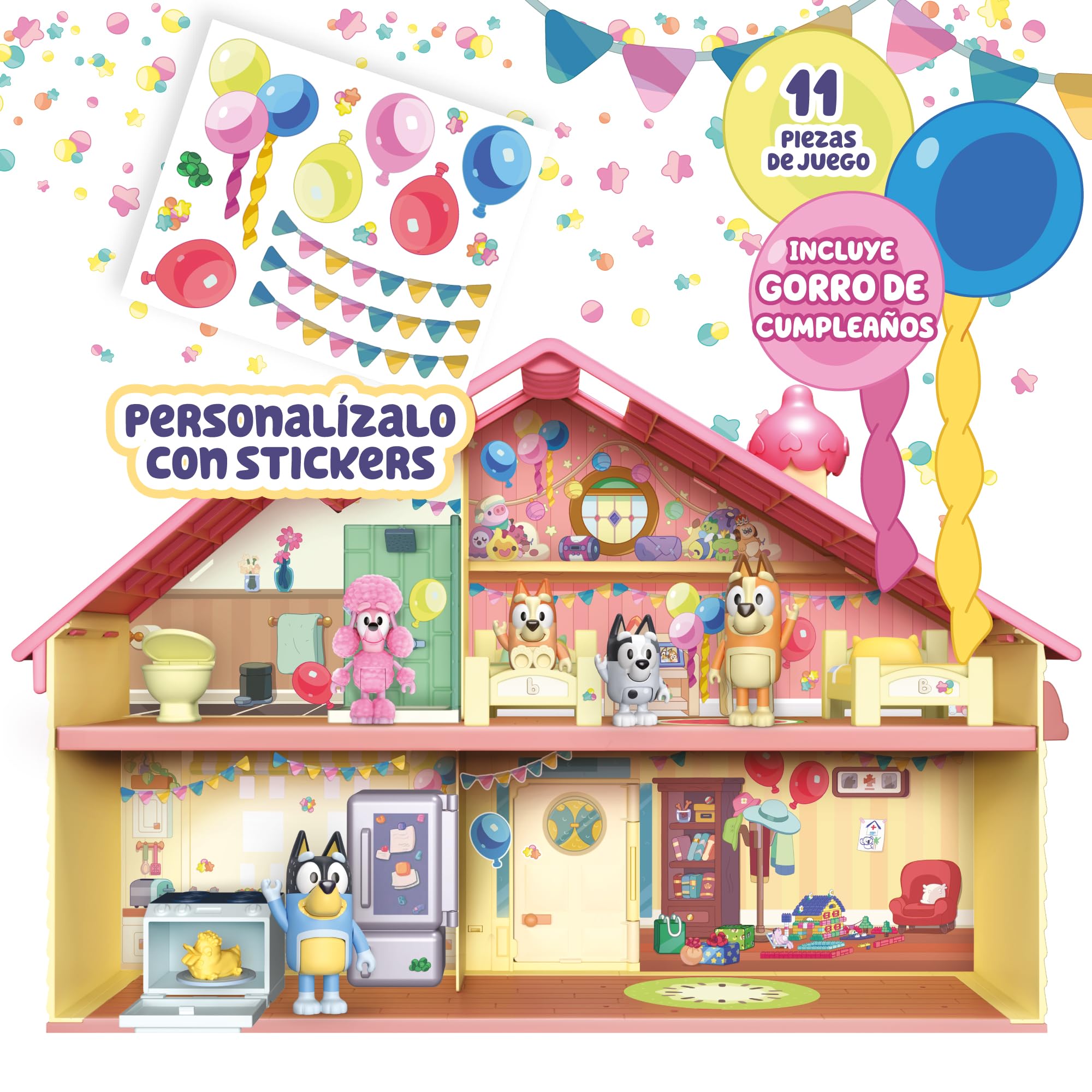 Bluey – Family House Playset, Casita de Juguete del Perrito, Cierra para Guardar Todo y asa para Jugar y Llevarla Todos Lados, Muebles y Accesorios y Una Figura articulada, Famosa (Bly04000)
