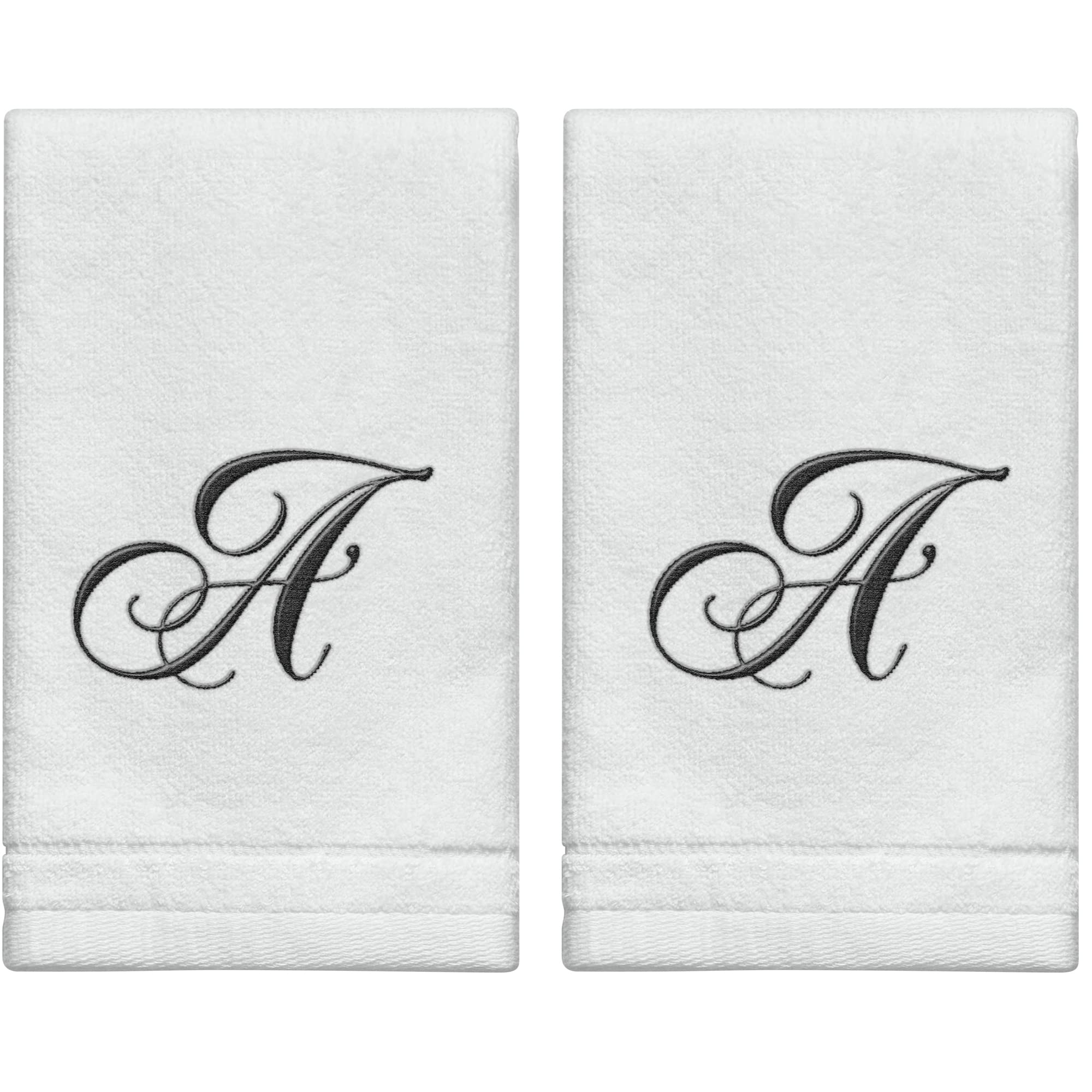 Toallas Personalizadas con Inicial, Paquete de 2 de 11 x 18 Pulgadas, Bordado Negro sobre Toalla Blanca, Toallas Modernas con Monograma, Gran Regalo Personalizado con Inicial para Mujeres, Profesores