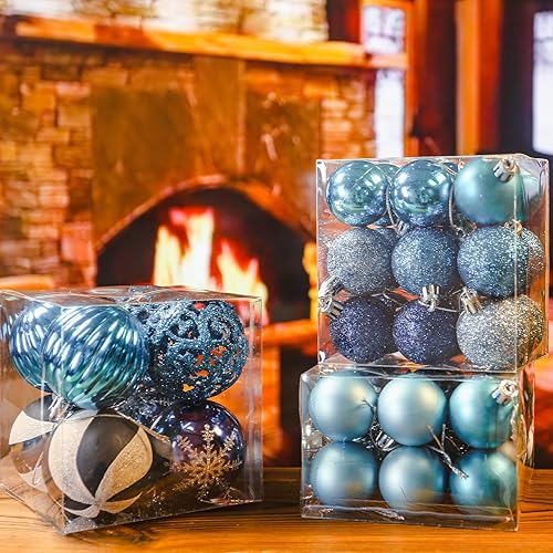 Miniatura 5 de JOHOUSE 100 adornos de bolas de Navidad, decoración de árbol de Navidad, bolas azules inastillables, copos de nieve, adornos colgantes para árbol de