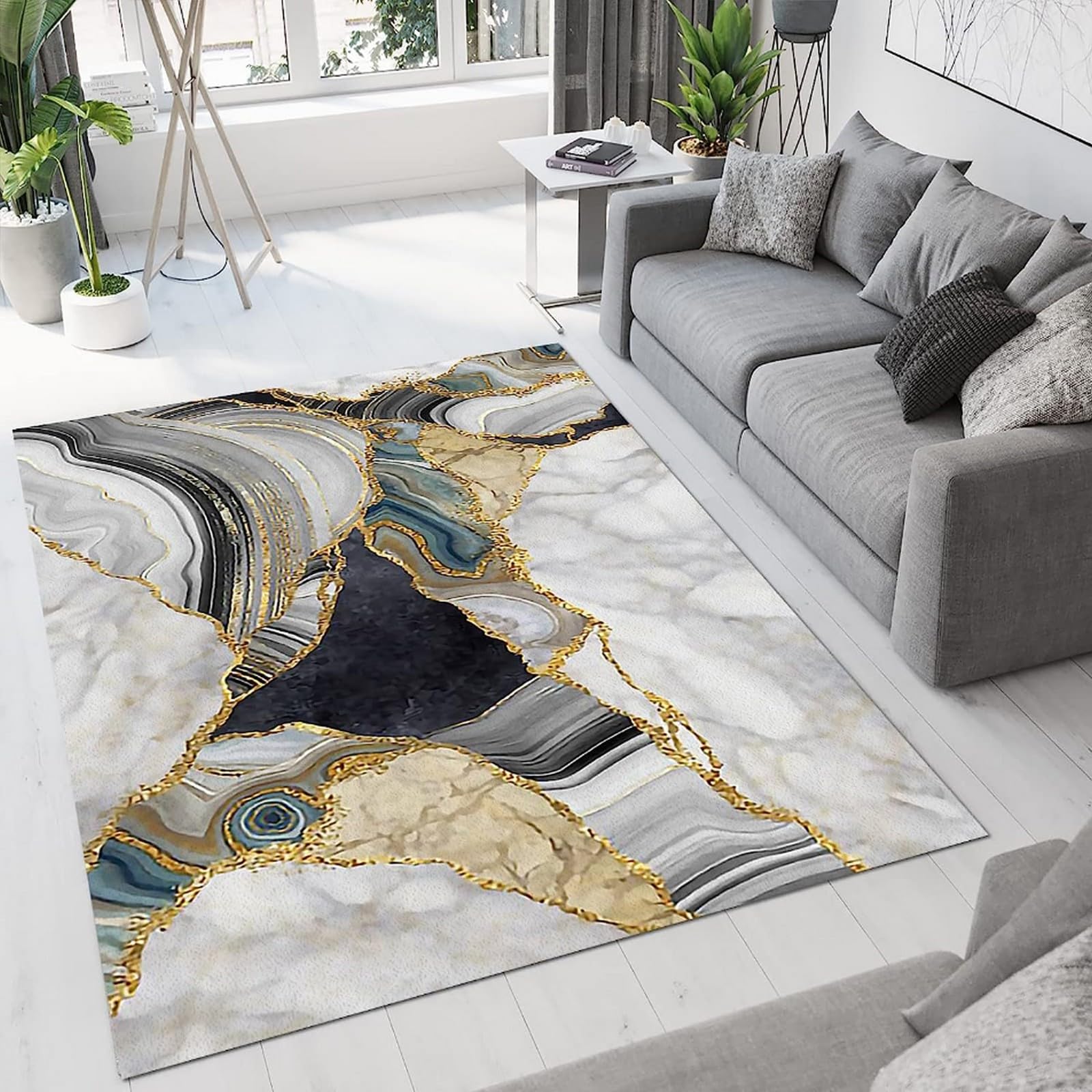 Area Rug, 3D Marble Texture 100 X 150 Cm Carpet, Modern Non-Slip Hallway Doormat Foldable Easy To Clean Rugs For Apartment Living Room Bedroom Dining Room Decor Mats-3304603153918 — image 1