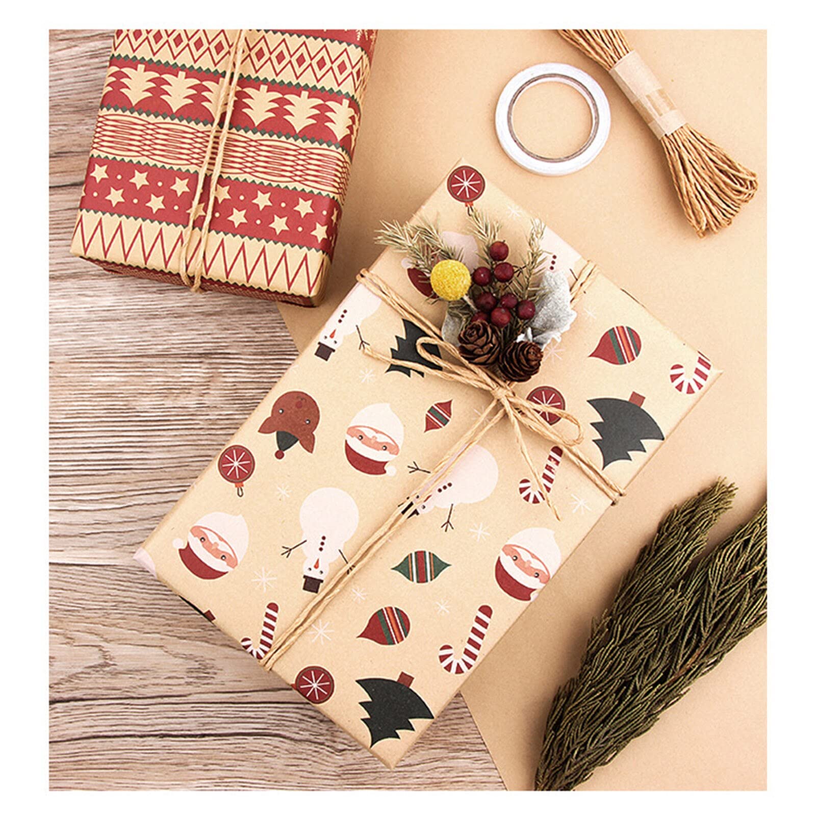 Lot De 4 Rouleaux De Papier Cadeau De Noël Traditionnel Motif Renne Et