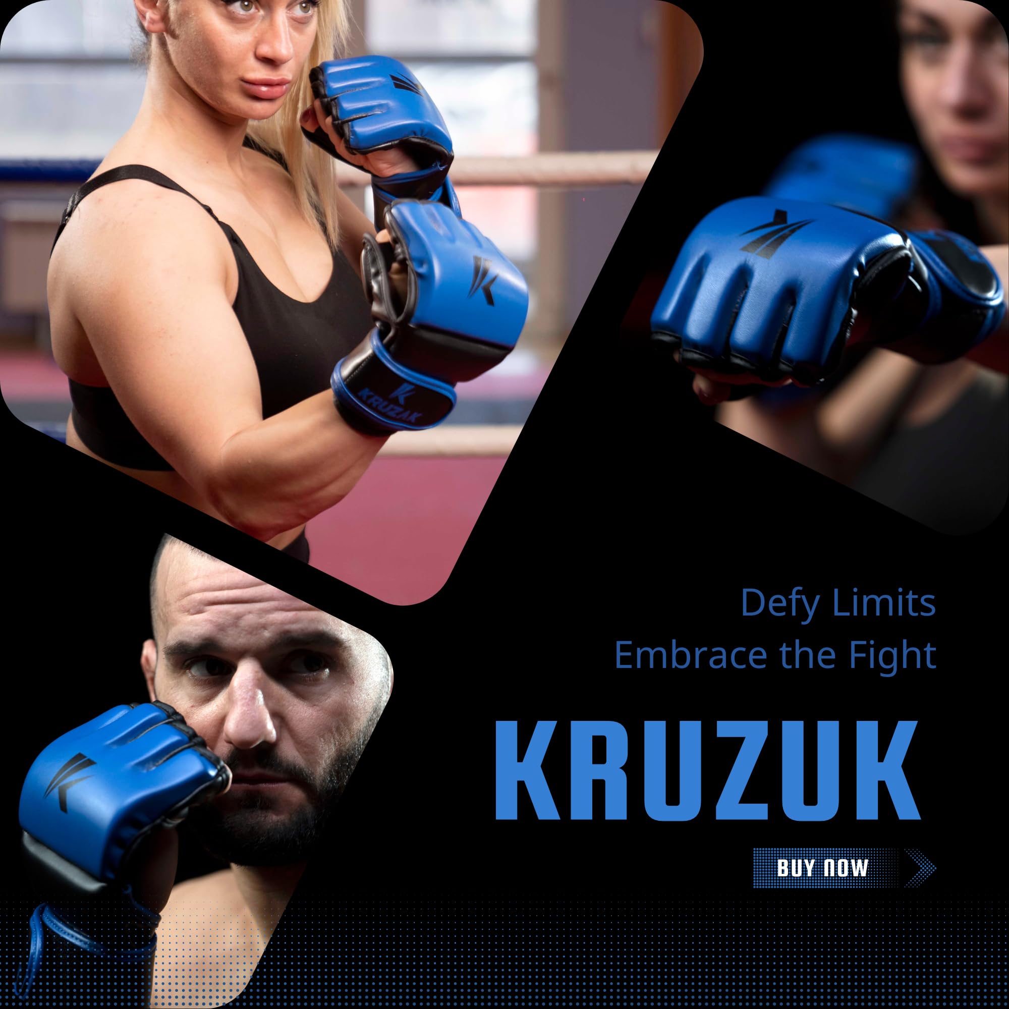 Kruzak MMA Handschuhe Herren und Damen Halbfinger-Boxhandschuhe, Handbandagen mit offenen Handflächen für Grappling, Kickboxen, Sanda, Sparring, Muay Thai