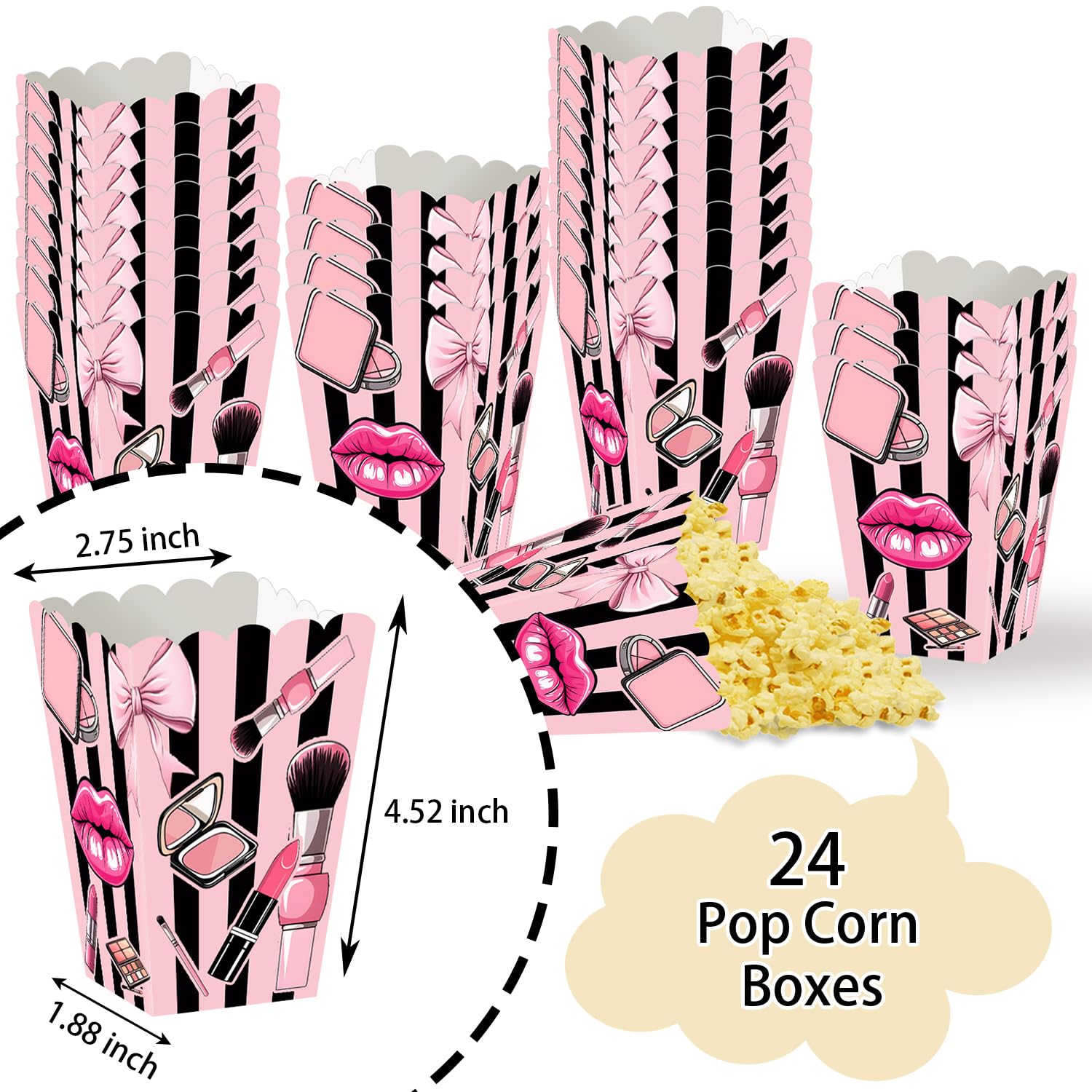 24 Pcs Girls Makeup Party Popcorn Boxes Make Up Birthday Party Decorations Pajama Spa Party Supplies Slumber Sleepoever Party Favors Bags Boxes
