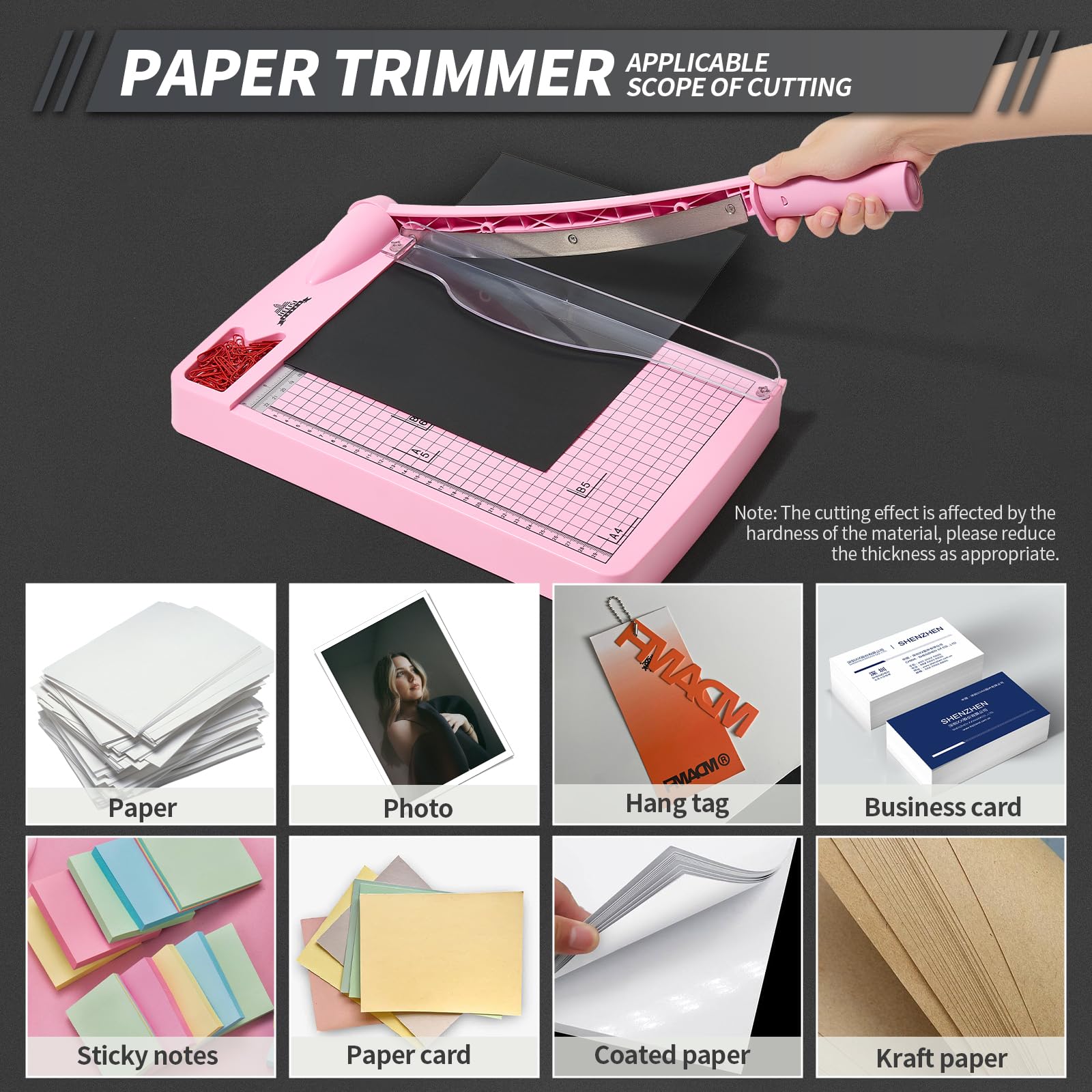 A4 Massicot Outil de Scrapbooking avec Protection de Sécurité et Verrouillage de la Lame Couper Papier et Photo，12 Pouces le Coupe Papier à Guillotine Peut Couper jusqu'à 12 Feuilles（Rose）