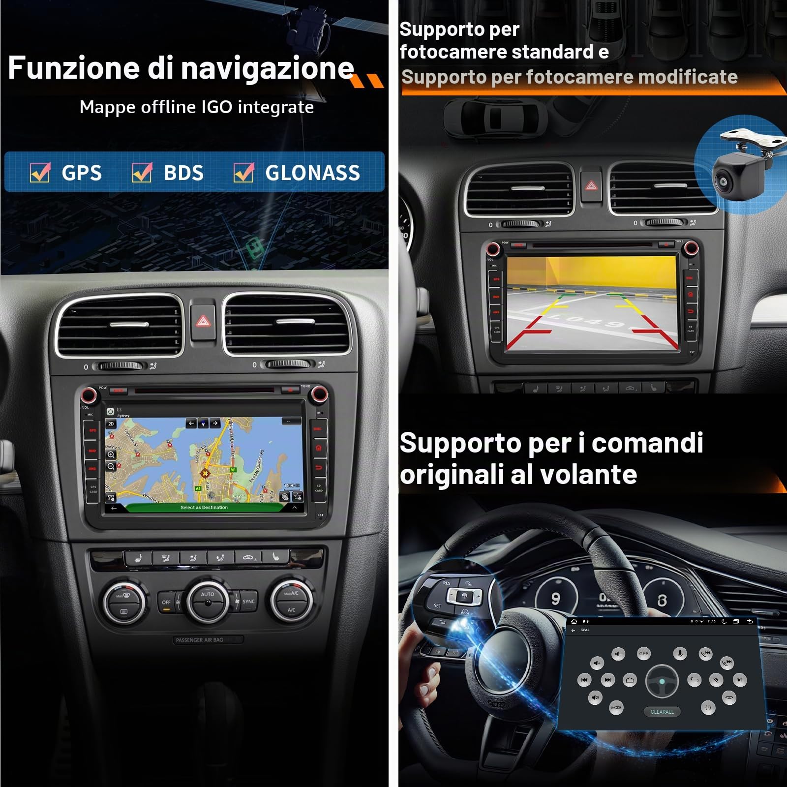 Autoradio 9'' Android 13 per Golf 5/6, VW T5, Polo 6R, 4 GB + 64 GB Wireless CarPlay, Android Auto, DAB integrato, 2 Din, 8 Core, 4G, Navi, BT5.0, WiFi, USB, FM, TPMS, OBD2, controllo vocale